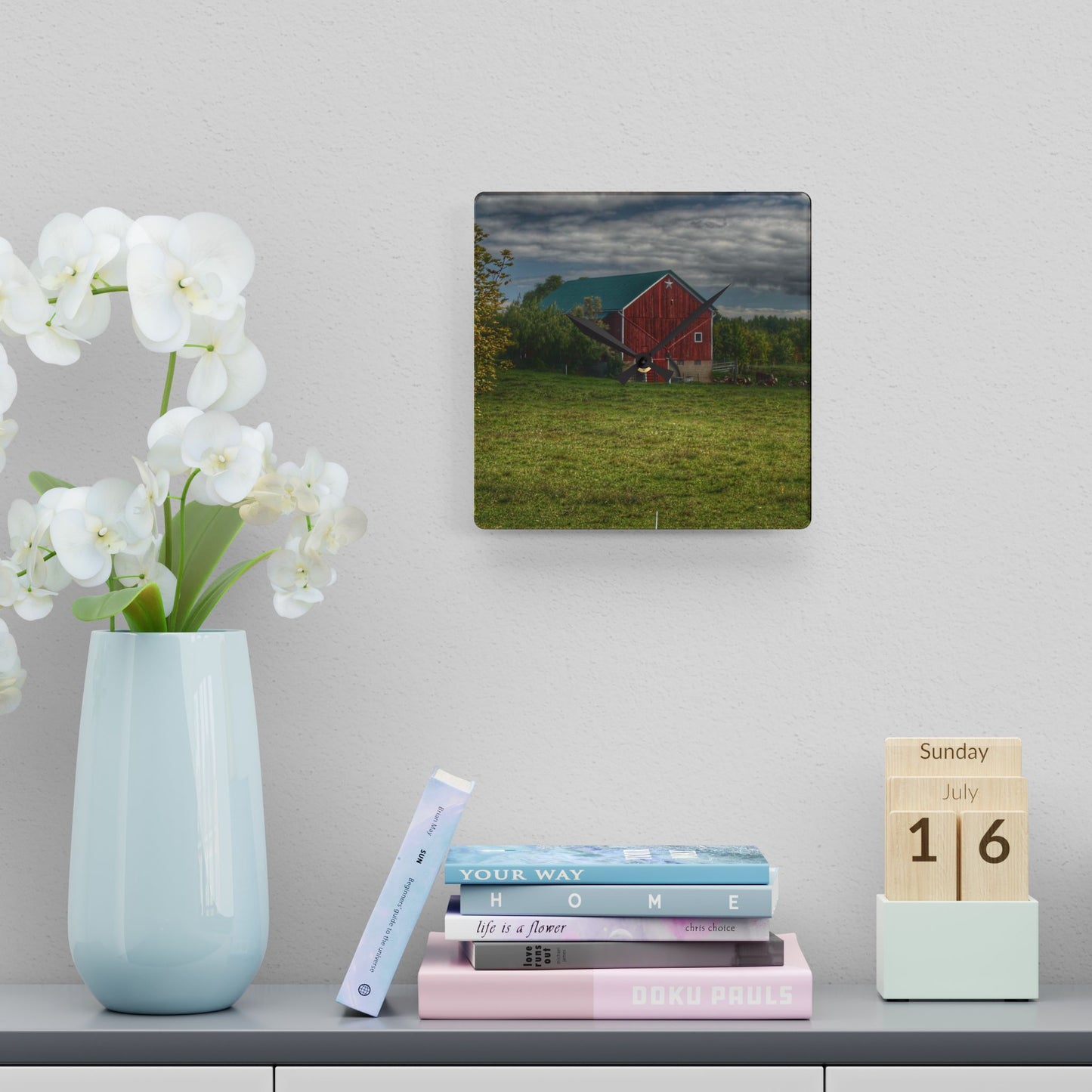 U R There Photography Kingston Plain Road Cow Barn Rustic Farmhouse Acrylic Analog Wall Clock