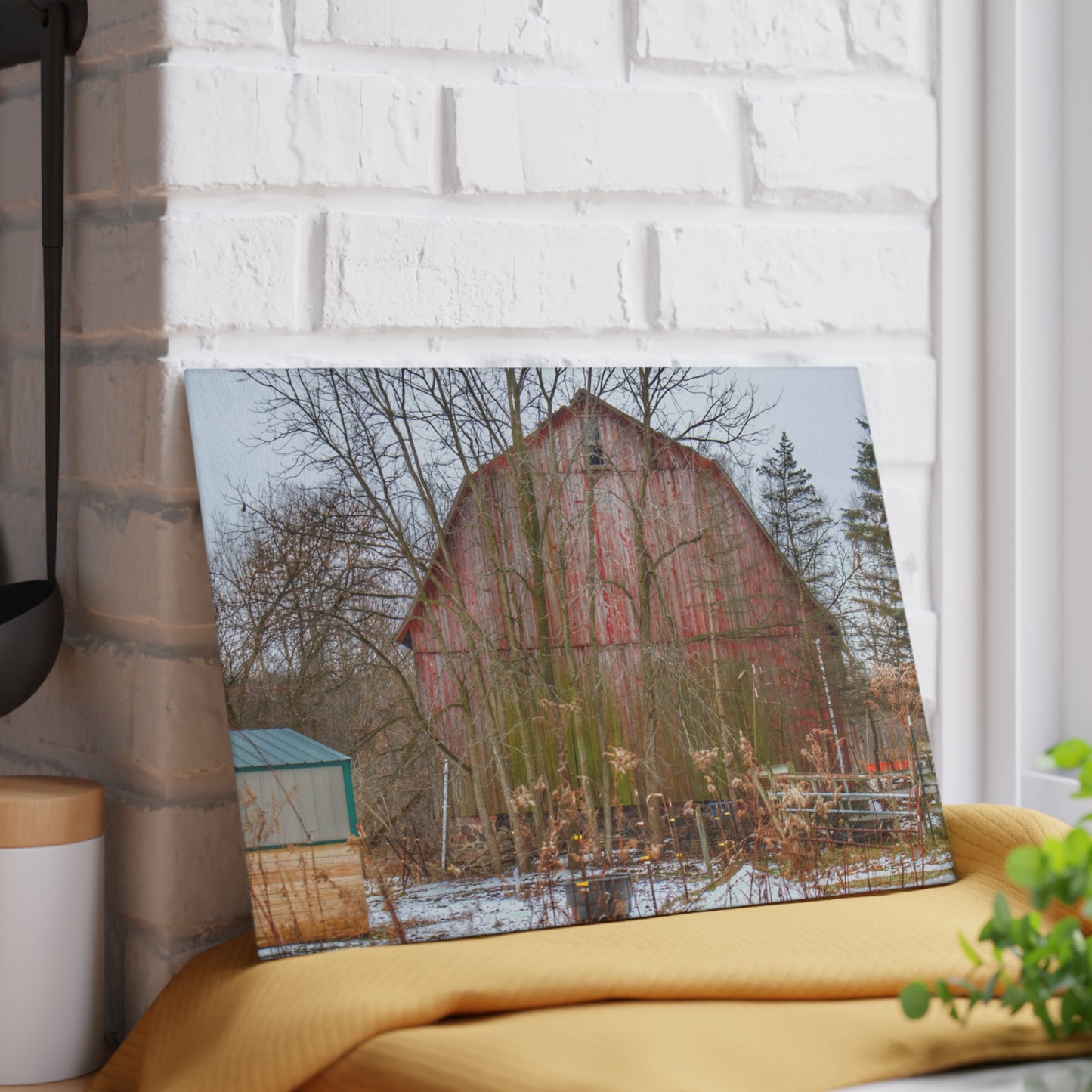 U R There Photography LeValley Road Red Rustic Farmhouse Tempered-Glass Cutting Board
