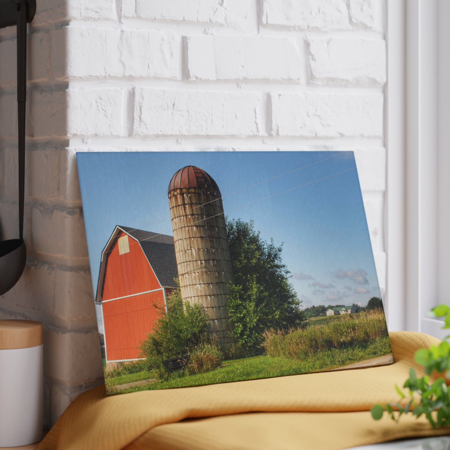 U R There Photography August Red and Silo Rustic Farmhouse Tempered-Glass Cutting Board