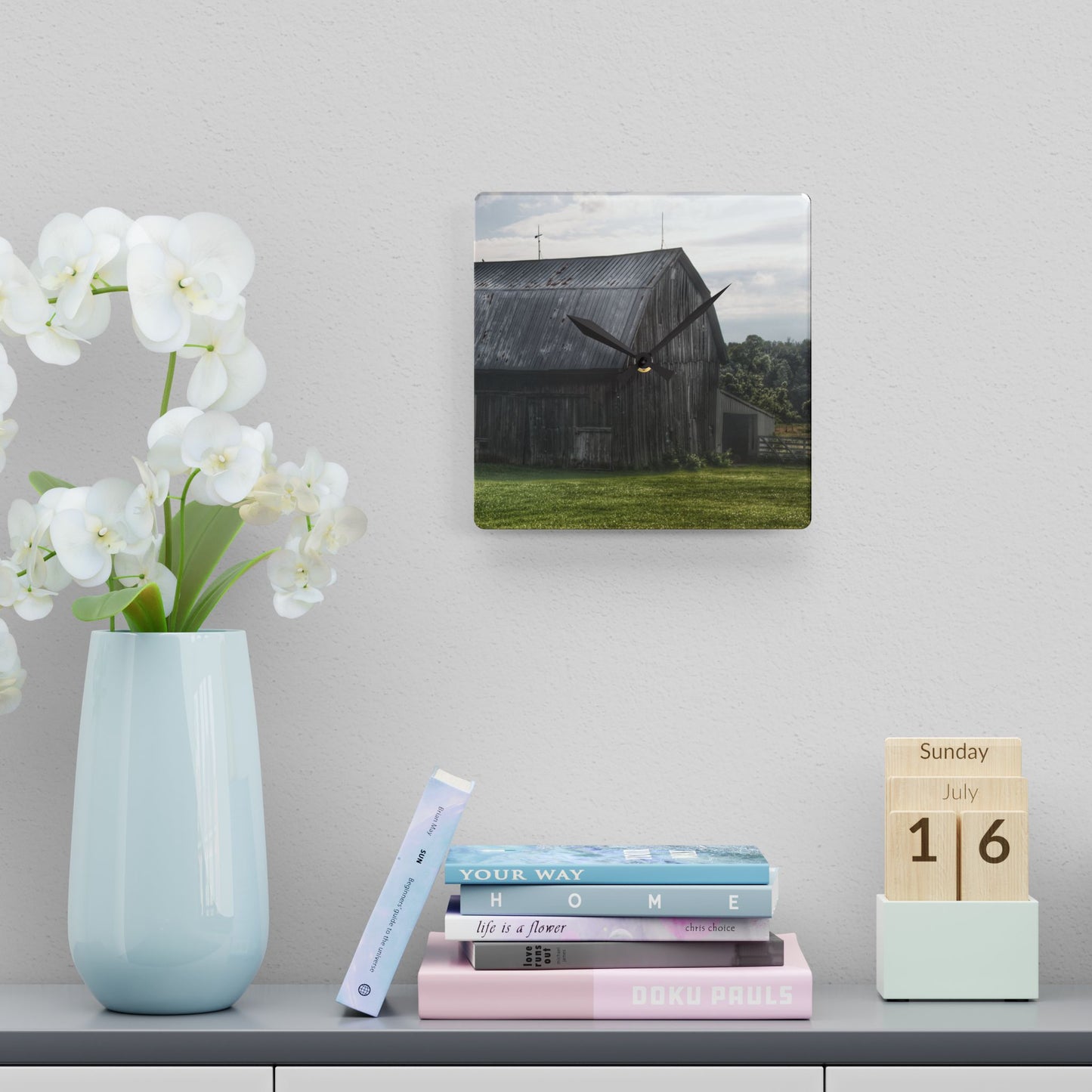 U R There Photography Rich Road Grey Rustic Farmhouse Acrylic Analog Wall Clock