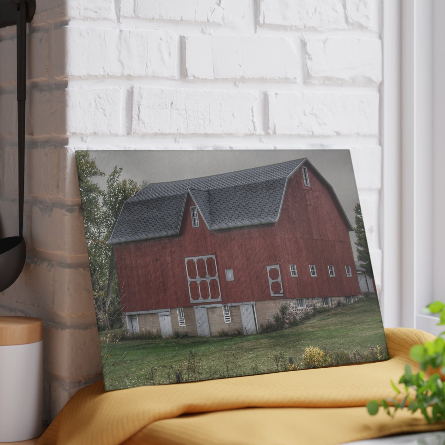 U R There Photography Vassar Road Red I Rustic Farmhouse Tempered-Glass Cutting Board