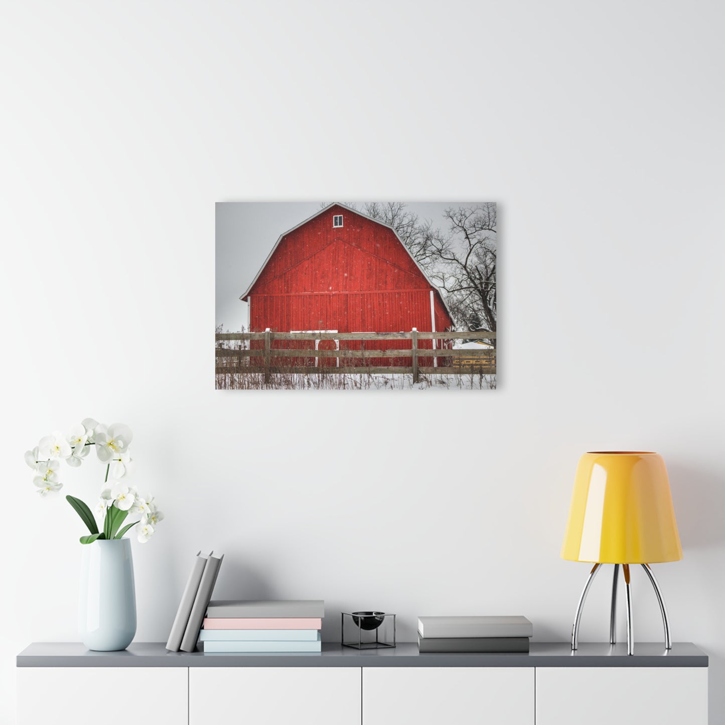 U R There Photography Big Red Beyond the Fence Rustic Farmhouse Acrylic Wall Print