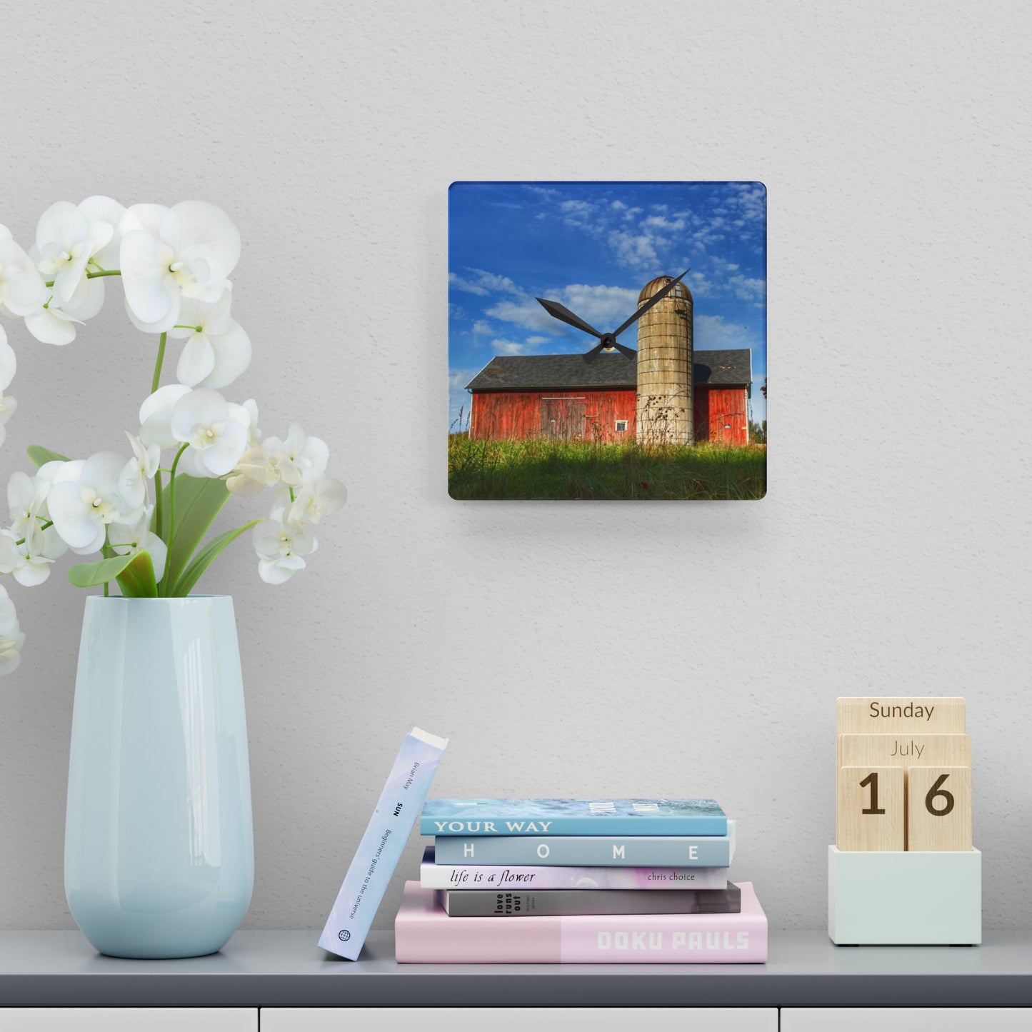 U R There Photography Clarkston Road Red I Rustic Farmhouse Acrylic Analog Wall Clock