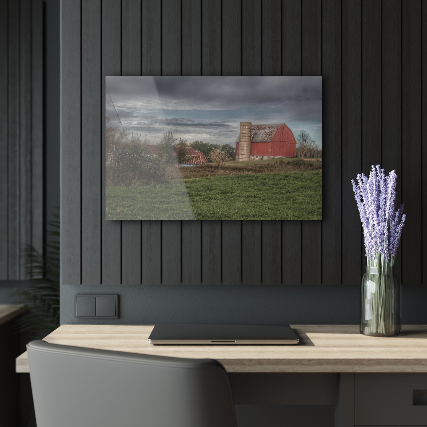 U R There Photography Clear Lake Road Red Rustic Farmhouse Acrylic Wall Print