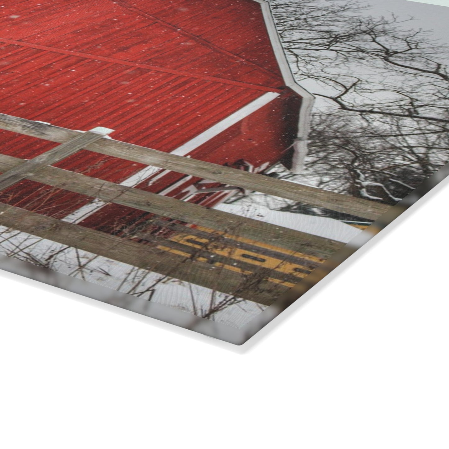 U R There Photography Big Red Beyond the Fence Rustic Farmhouse Tempered-Glass Cutting Board