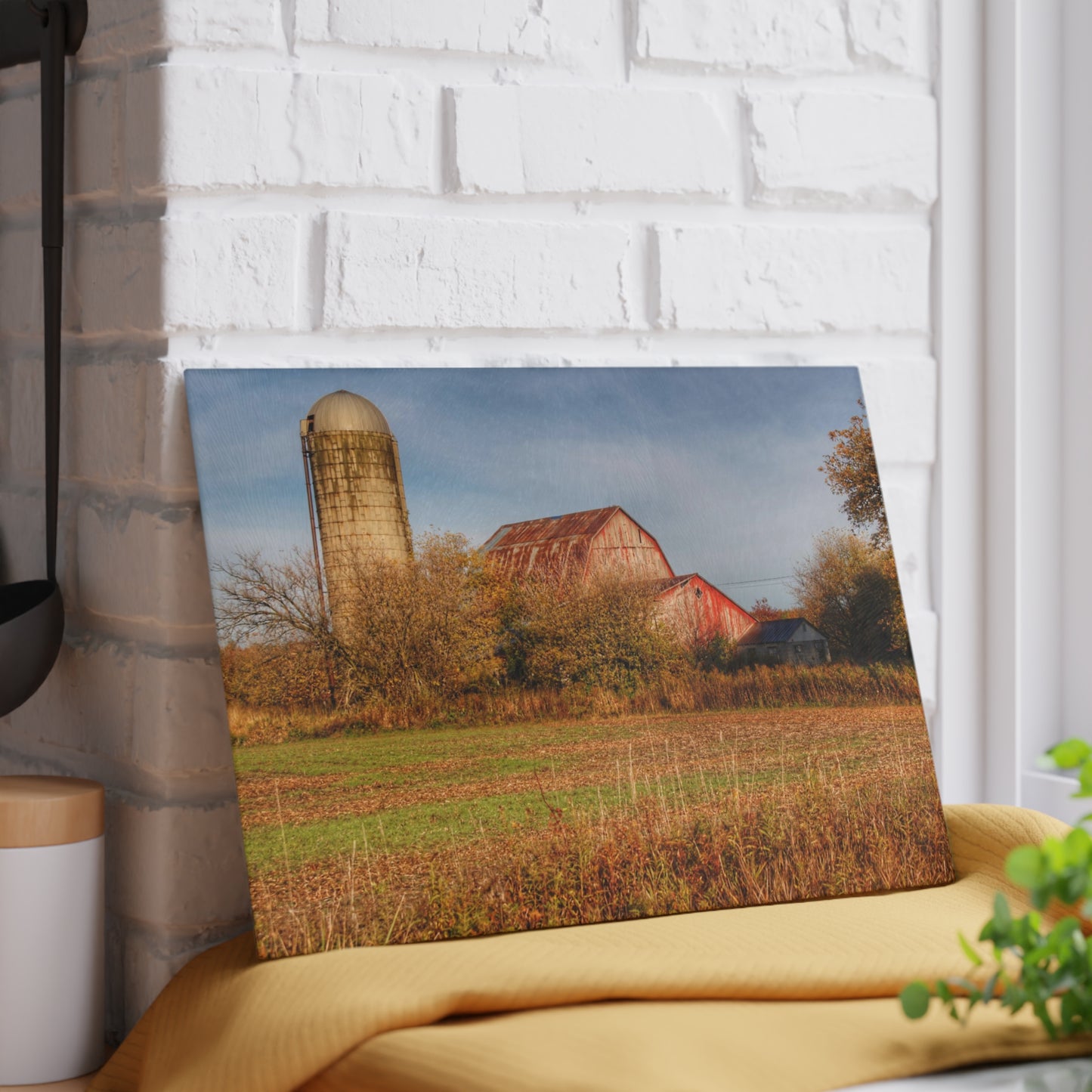 U R There Photography Cade Road Red and Silo Rustic Farmhouse Tempered-Glass Cutting Board