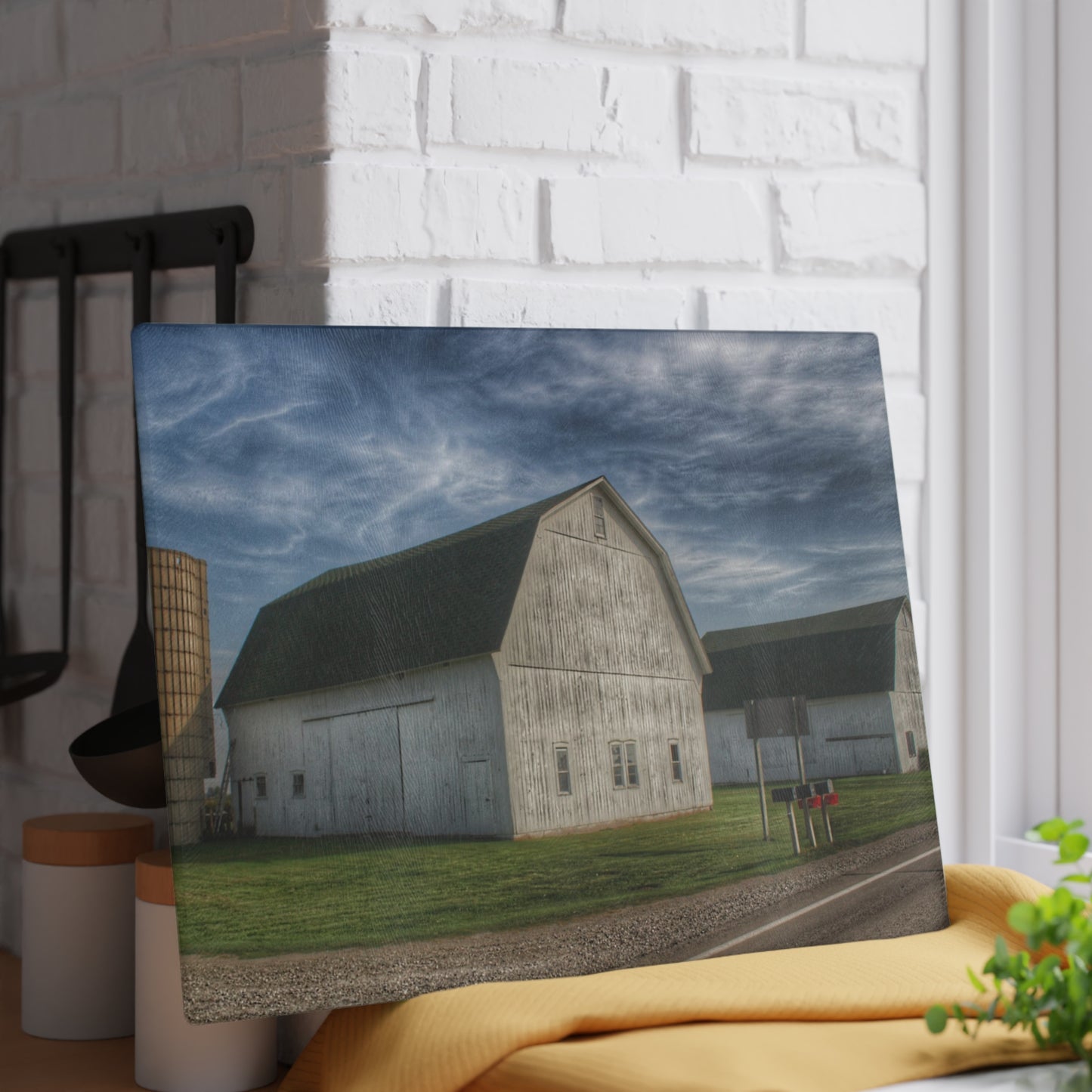 U R There Photography Richardson Road White Duo Rustic Farmhouse Tempered-Glass Cutting Board