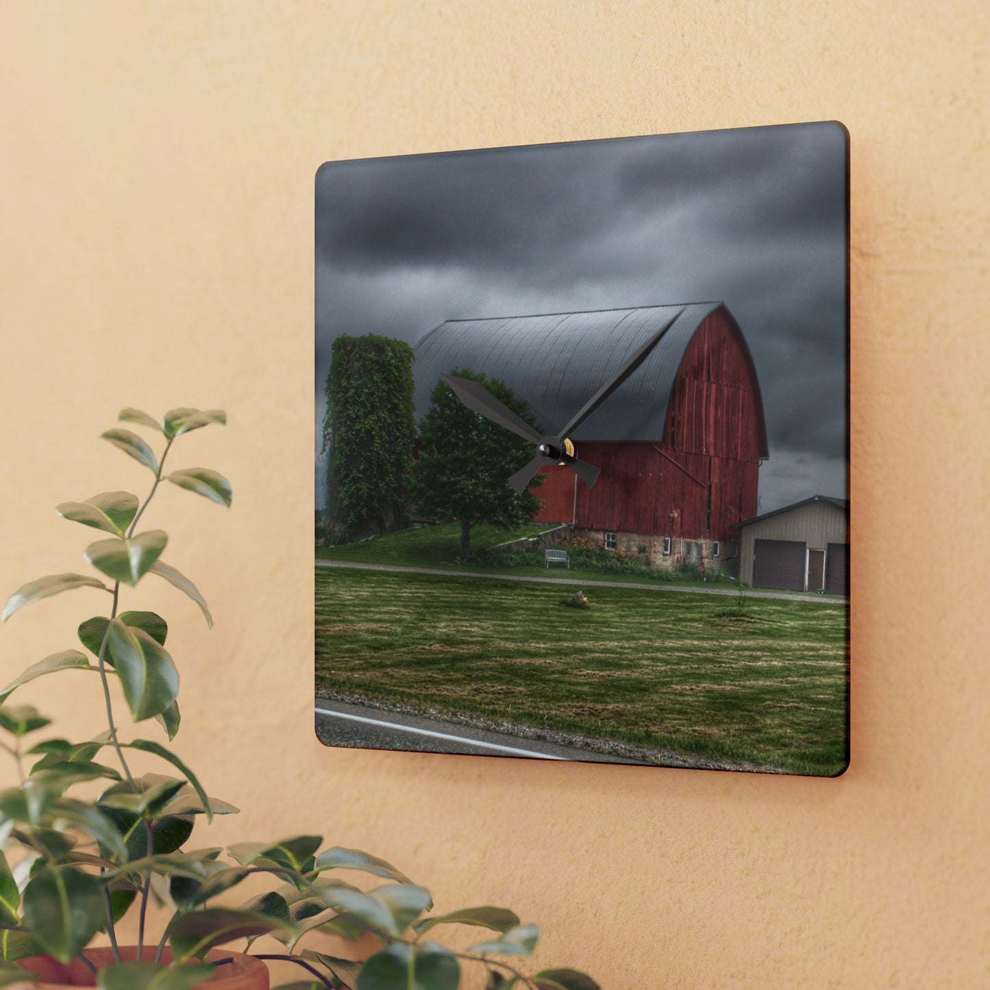 U R There Photography M-24 Country Bench Barn Rustic Farmhouse Acrylic Analog Wall Clock