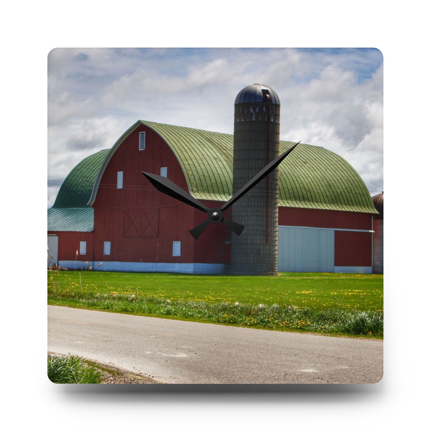 U R There Photography Rescue Road Red Rustic Farmhouse Acrylic Analog Wall Clock