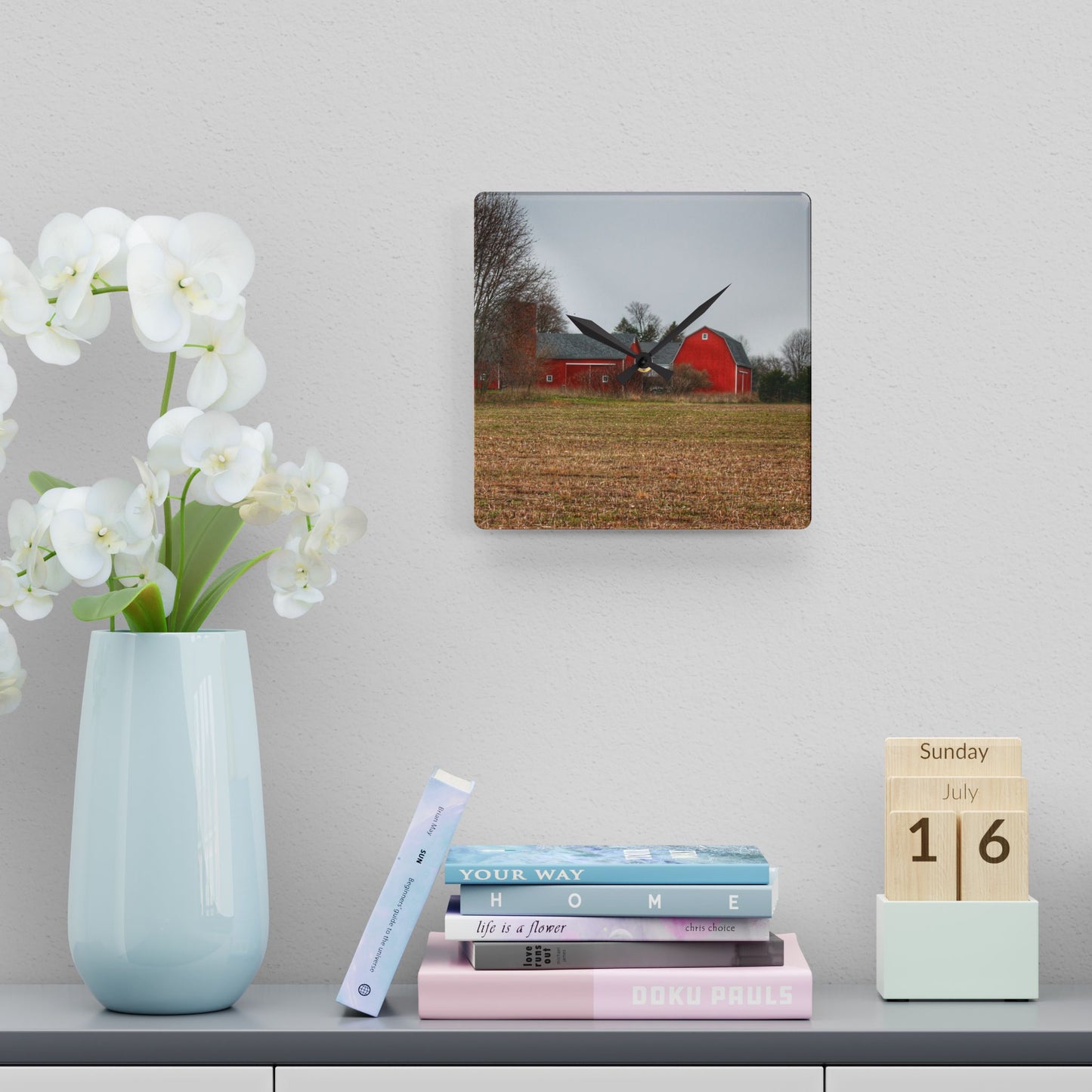 U R There Photography Kidder Road Reds Rustic Farmhouse Acrylic Analog Wall Clock