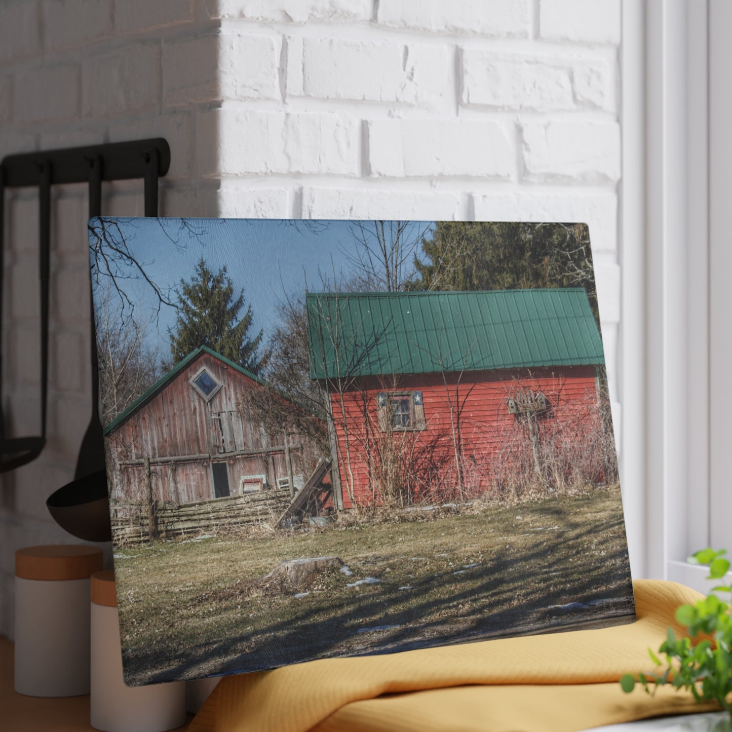 U R There Photography Roadside Reds Rustic Farmhouse Tempered-Glass Cutting Board