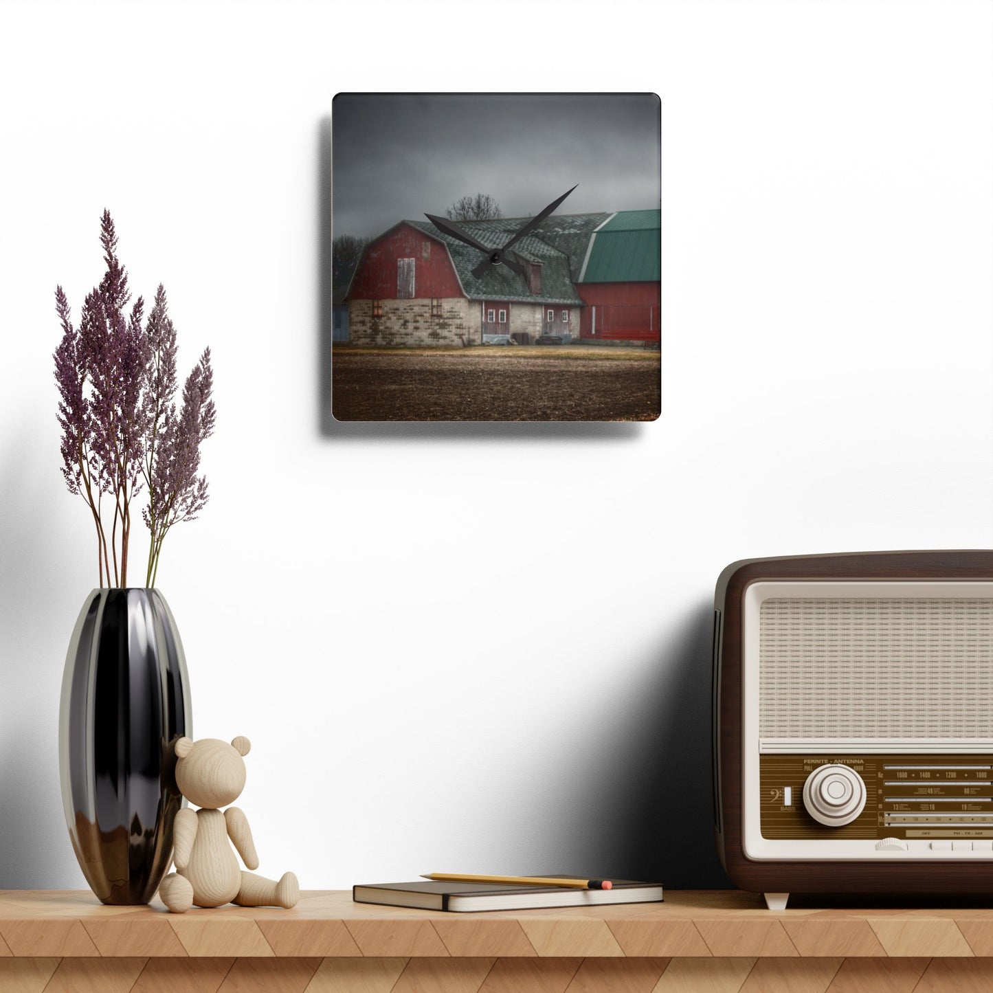 Rustic Farmhouse Wall Clock featuring Arbela Reds
