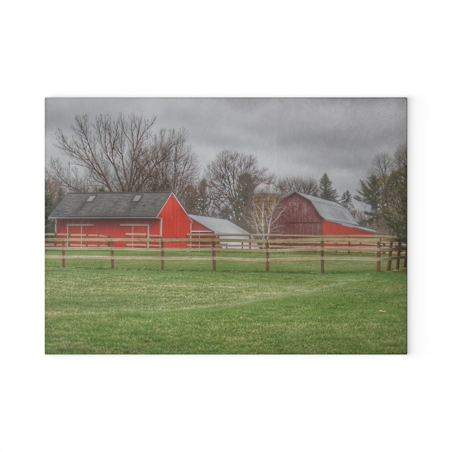 U R There Photography West Lake Road Farm I Rustic Farmhouse Tempered-Glass Cutting Board