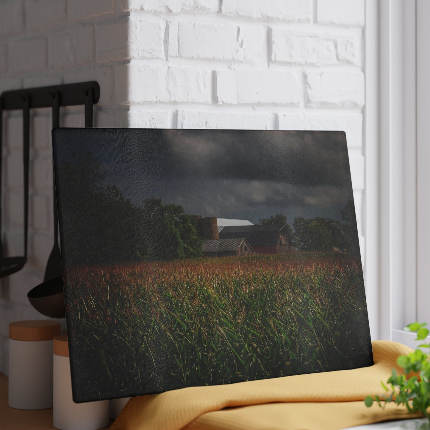 U R There Photography Bishop Road Beyond the Corn Rustic Farmhouse Tempered-Glass Cutting Board