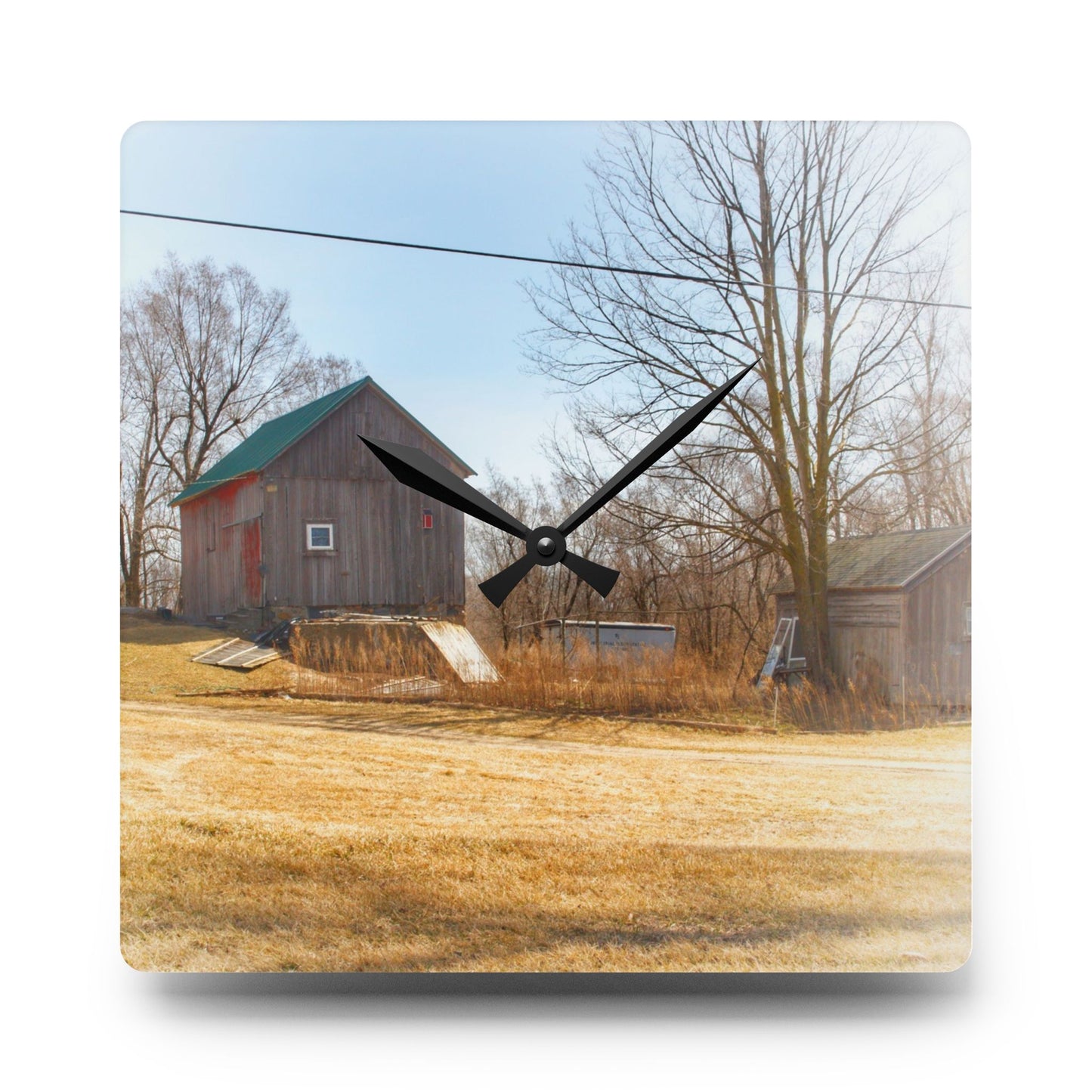 U R There Photography Klam Road Hillside Greys Rustic Farmhouse Acrylic Analog Wall Clock