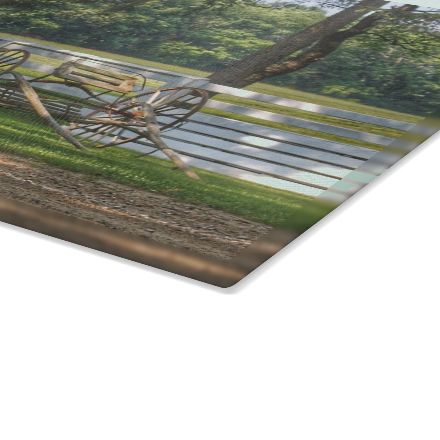 U R There Photography Thornville Buggy and Fence Rustic Farmhouse Tempered-Glass Cutting Board