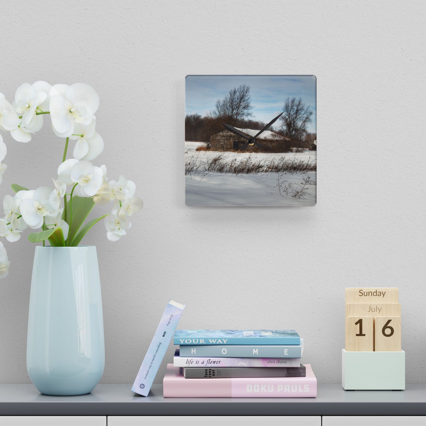 U R There Photography Frozen Grey Shack of Kingston Rustic Farmhouse Acrylic Analog Wall Clock