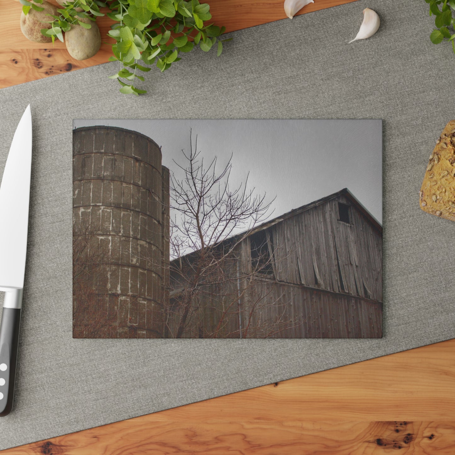 U R There Photography Brandon Hill Grey Rustic Farmhouse Tempered-Glass Cutting Board