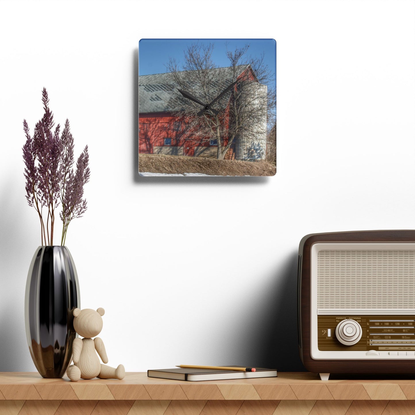 U R There Photography Van Dyke Red II Rustic Farmhouse Acrylic Analog Wall Clock