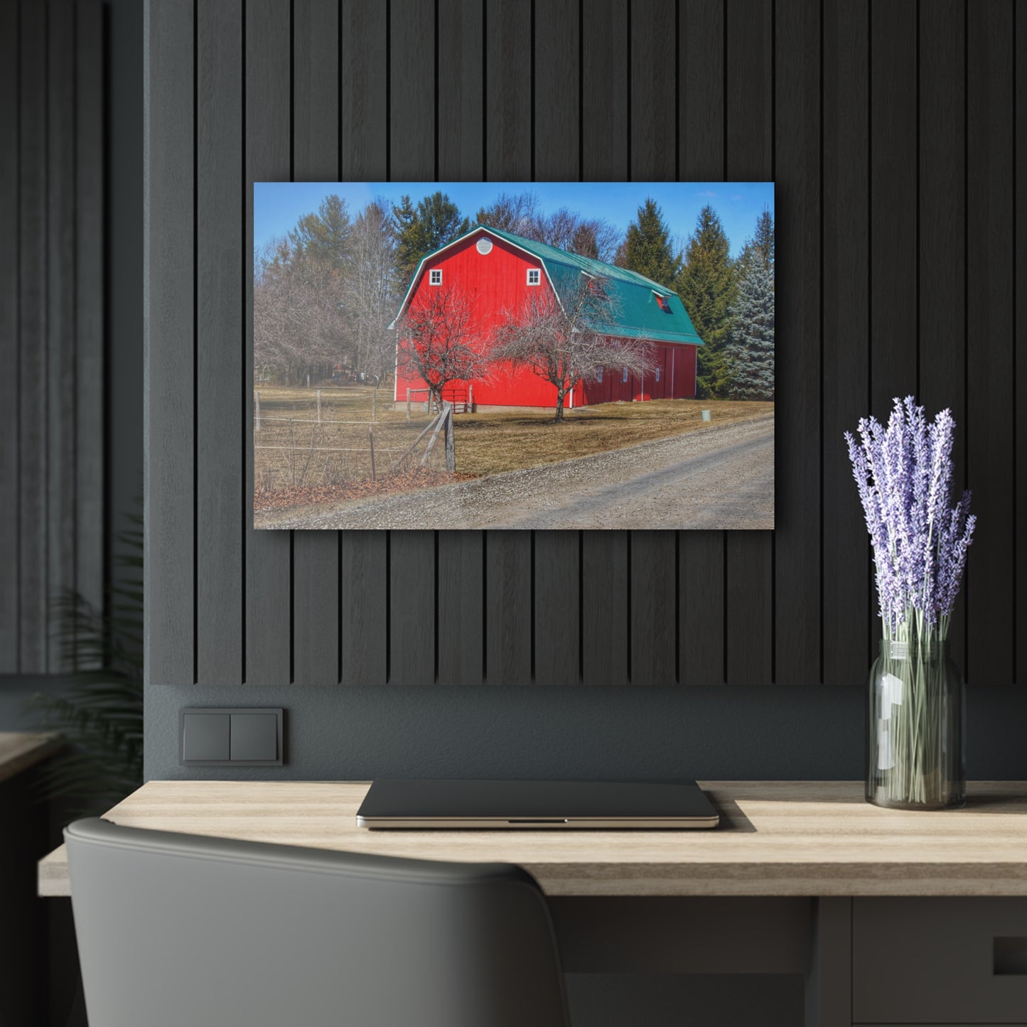 U R There Photography Campground Road Red Rustic Farmhouse Acrylic Wall Print