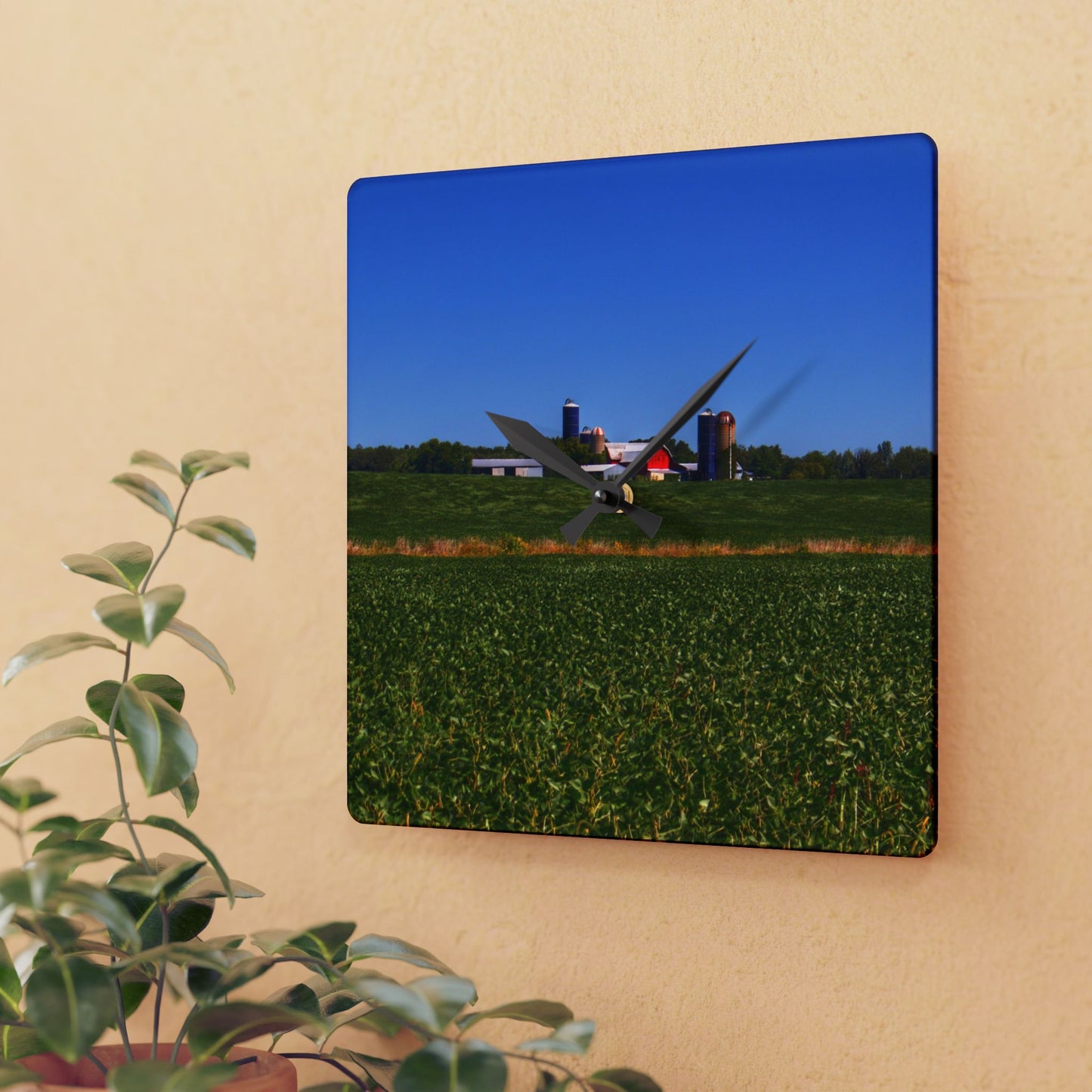 U R There Photography Otter Lake Road Farm Across the Field Rustic Farmhouse Acrylic Analog Wall Clock