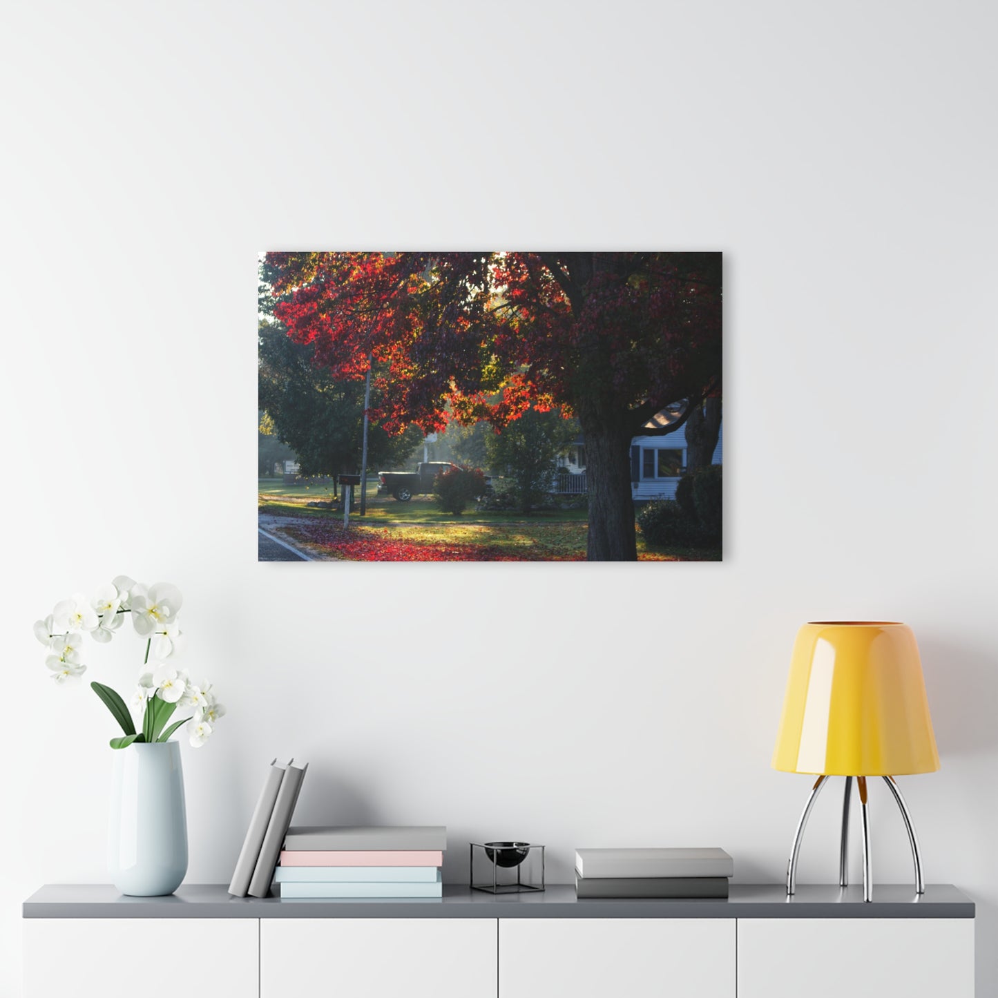 U R There Photography Red Crimson Leaves of Lum Rustic Farmhouse Acrylic Wall Print