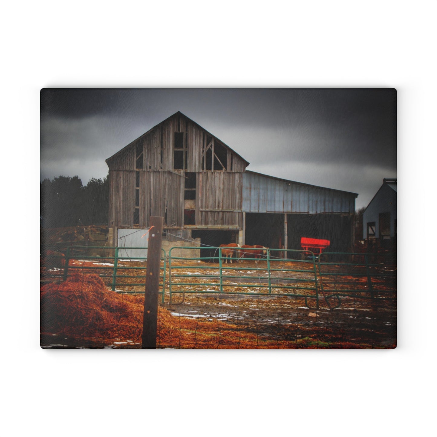 U R There Photography Chapman Road Grey II Rustic Farmhouse Tempered-Glass Cutting Board