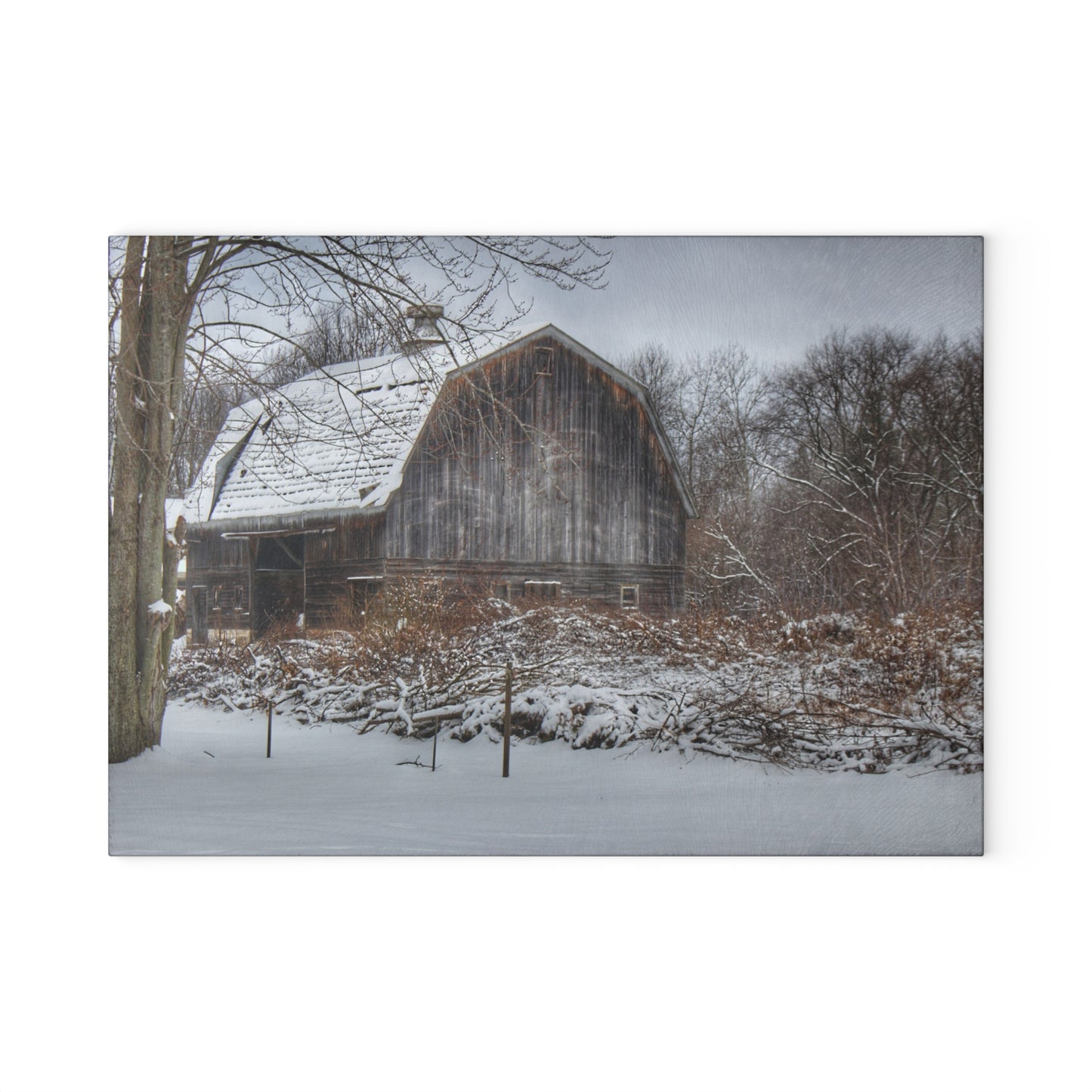 U R There Photography Vassar Road Hidden Grey in Winter Rustic Farmhouse Tempered-Glass Cutting Board
