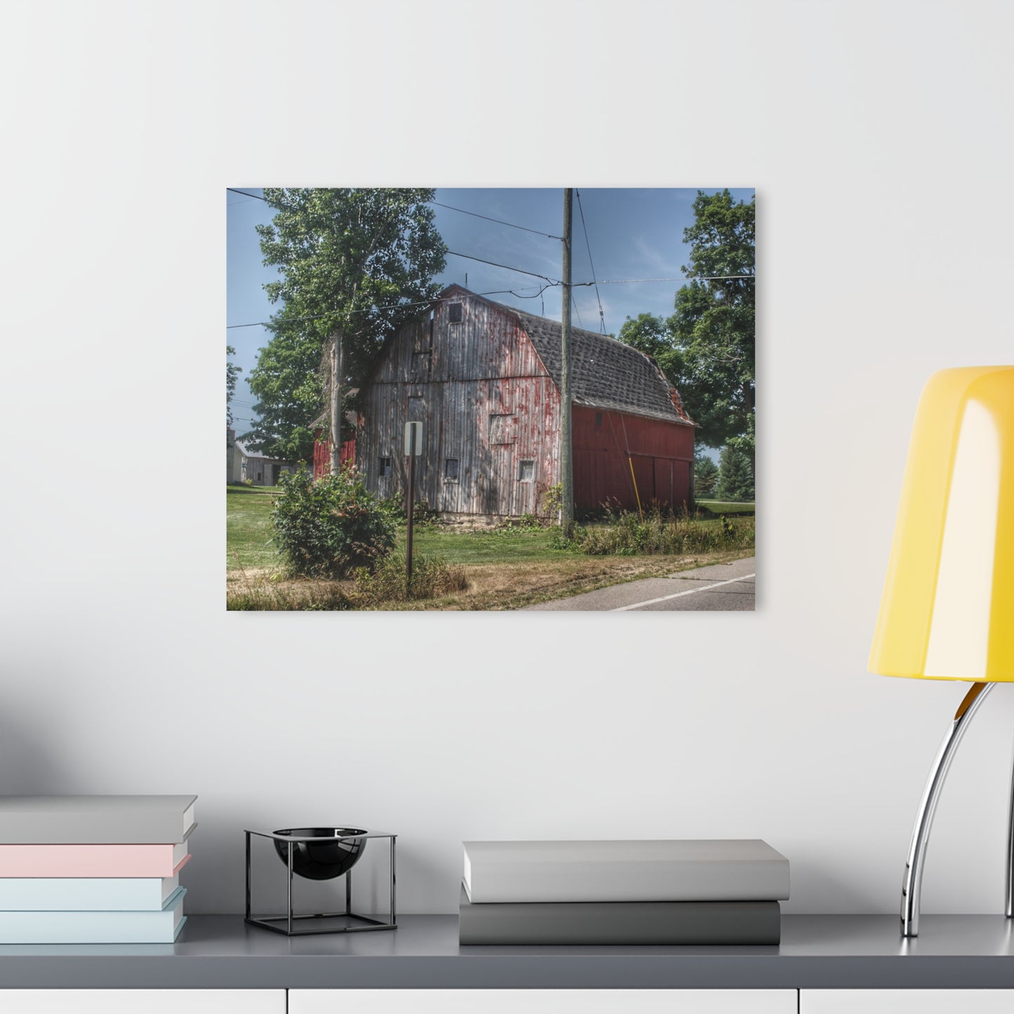 U R There Photography Roods Lake Road Red II Rustic Farmhouse Acrylic Wall Print