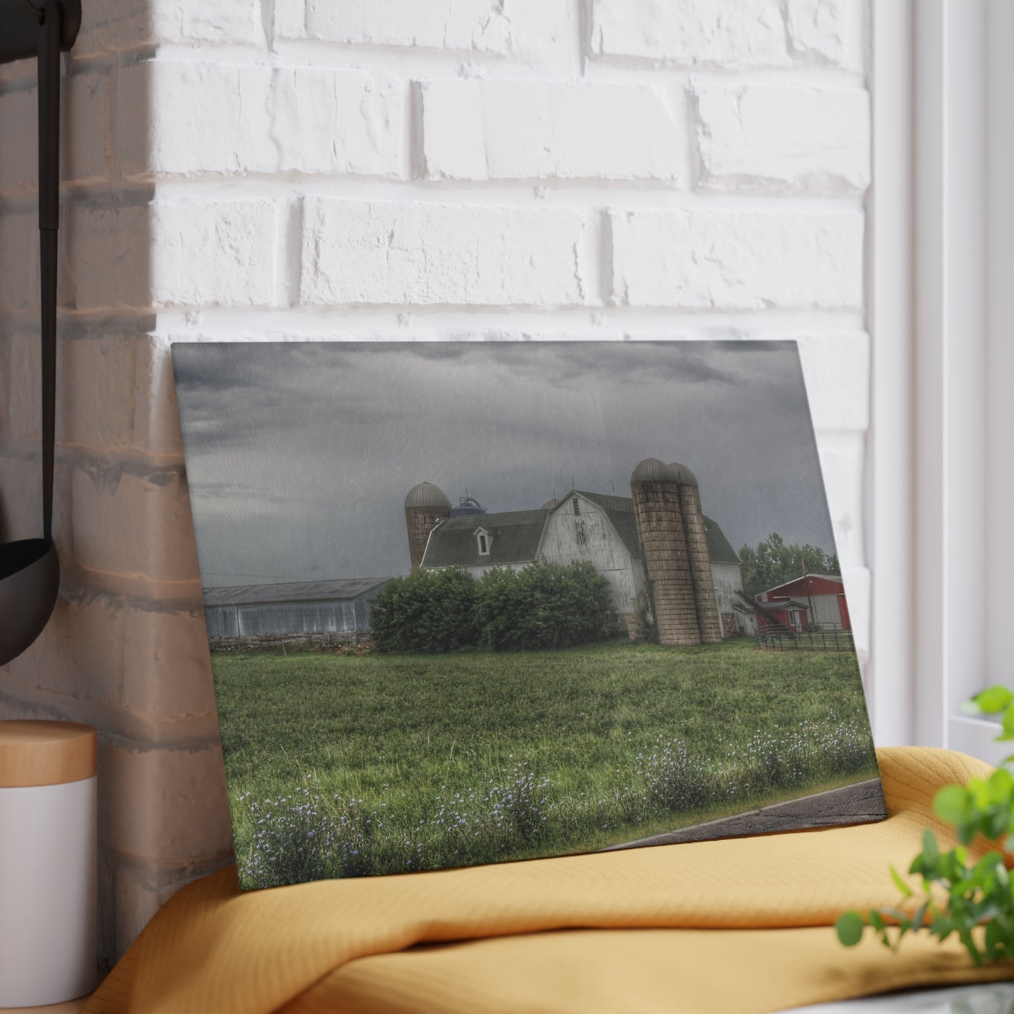 U R There Photography Clark Road White II Rustic Farmhouse Tempered-Glass Cutting Board