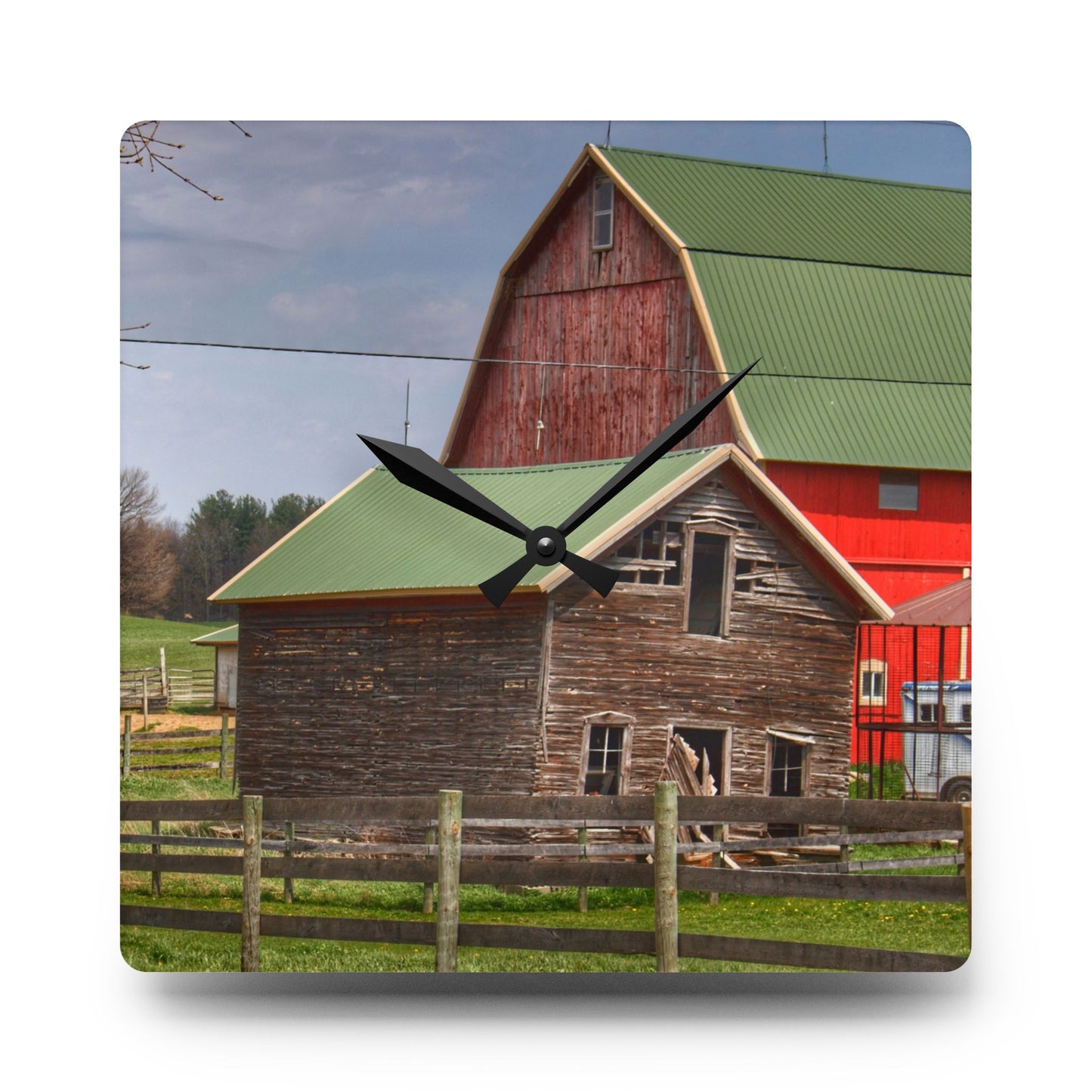 U R There Photography Oregon Road Tilted Little Grey Rustic Farmhouse Acrylic Analog Wall Clock