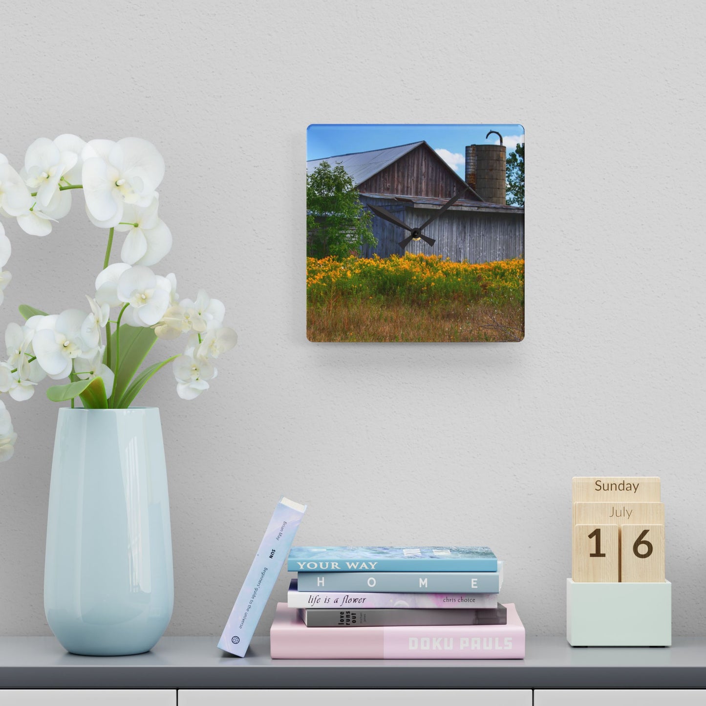 U R There Photography Church Road Grey III Rustic Farmhouse Acrylic Analog Wall Clock