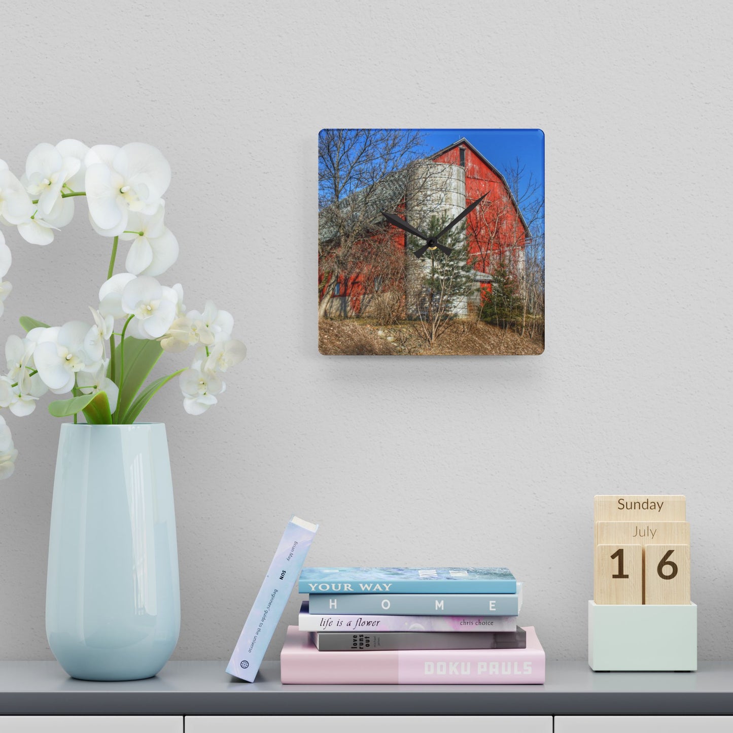 U R There Photography Van Dyke Red I Rustic Farmhouse Acrylic Analog Wall Clock