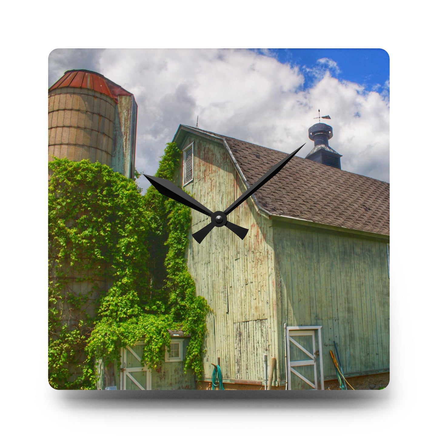 U R There Photography Clark Road Meadow Green Rustic Farmhouse Acrylic Analog Wall Clock