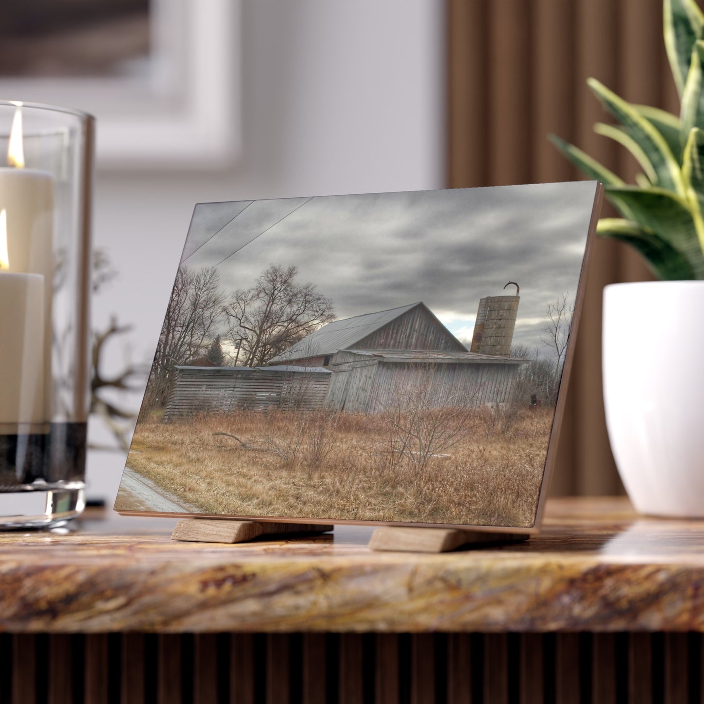 U R There Photography Church Road Grey I Rustic Farmhouse Decorative Ceramic Tile