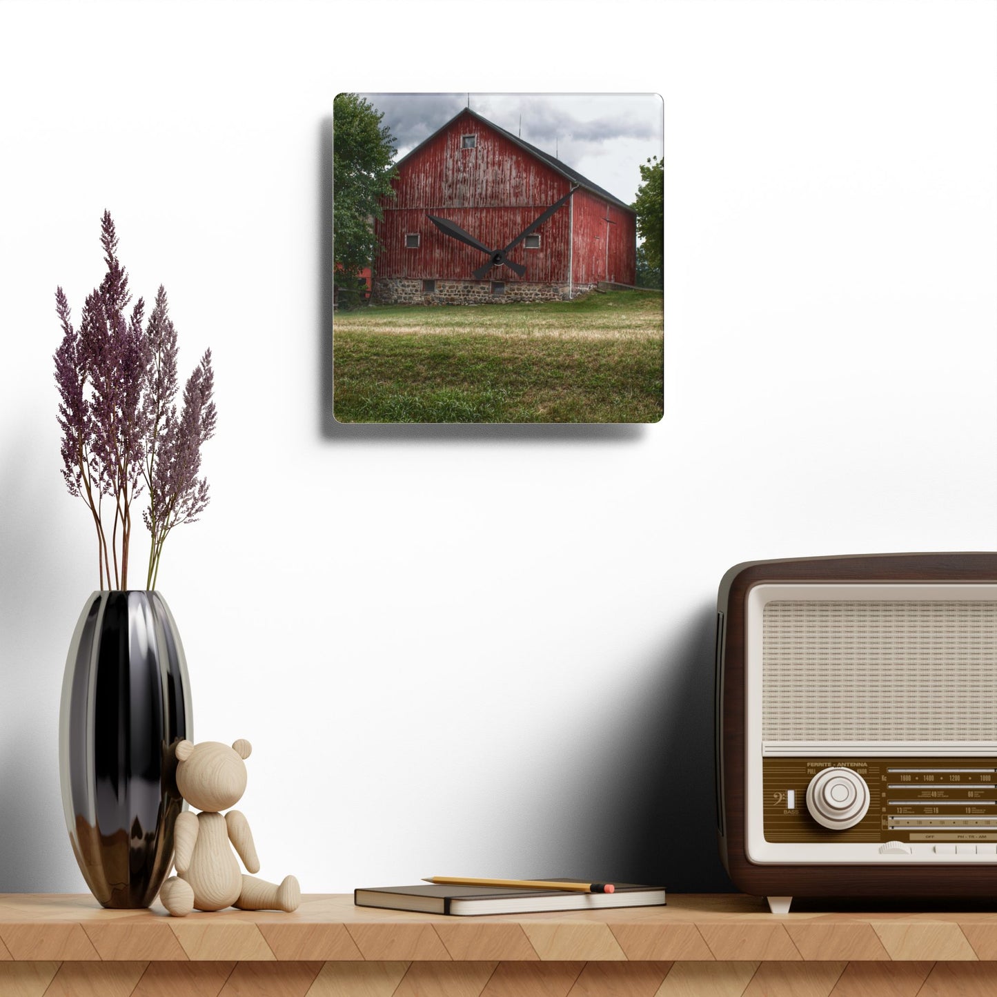U R There Photography Five Lakes Red II Rustic Farmhouse Acrylic Analog Wall Clock