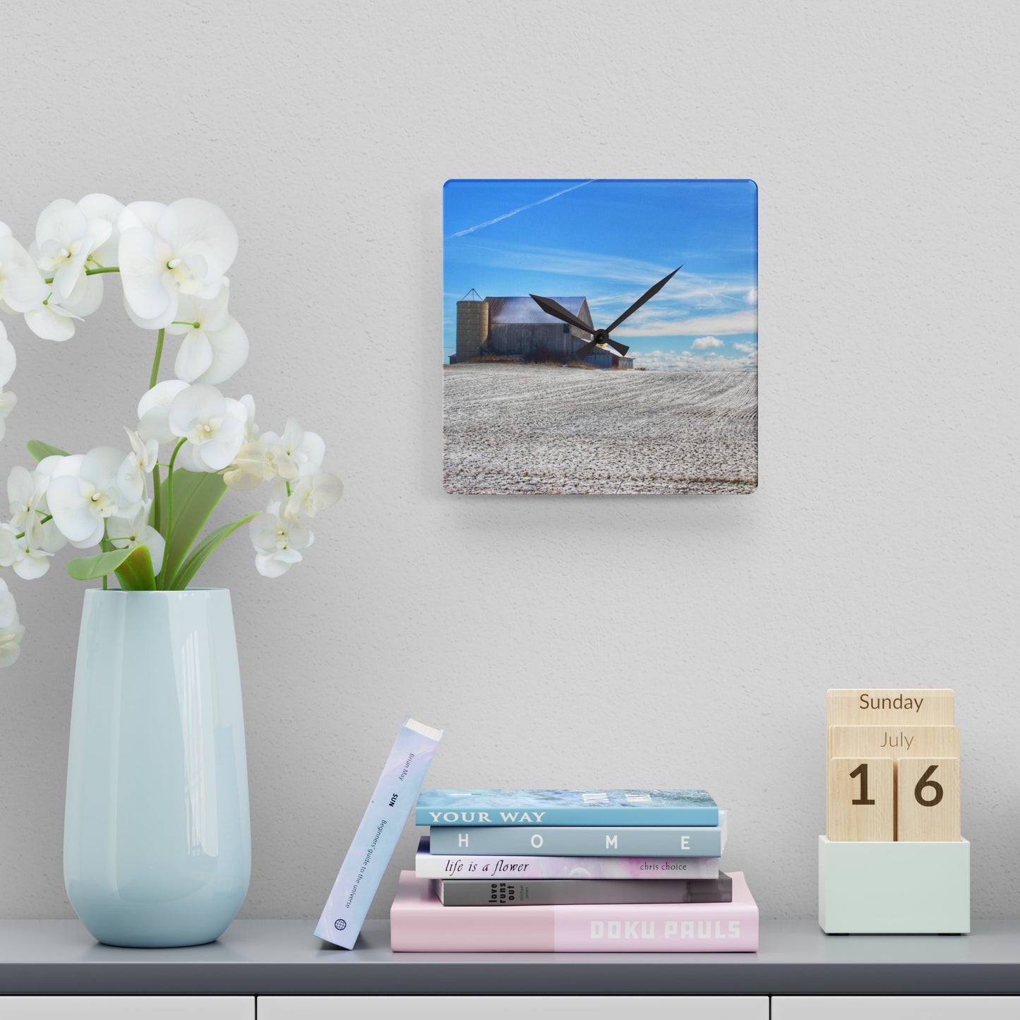 U R There Photography Early Spring Grey II Rustic Farmhouse Acrylic Analog Wall Clock