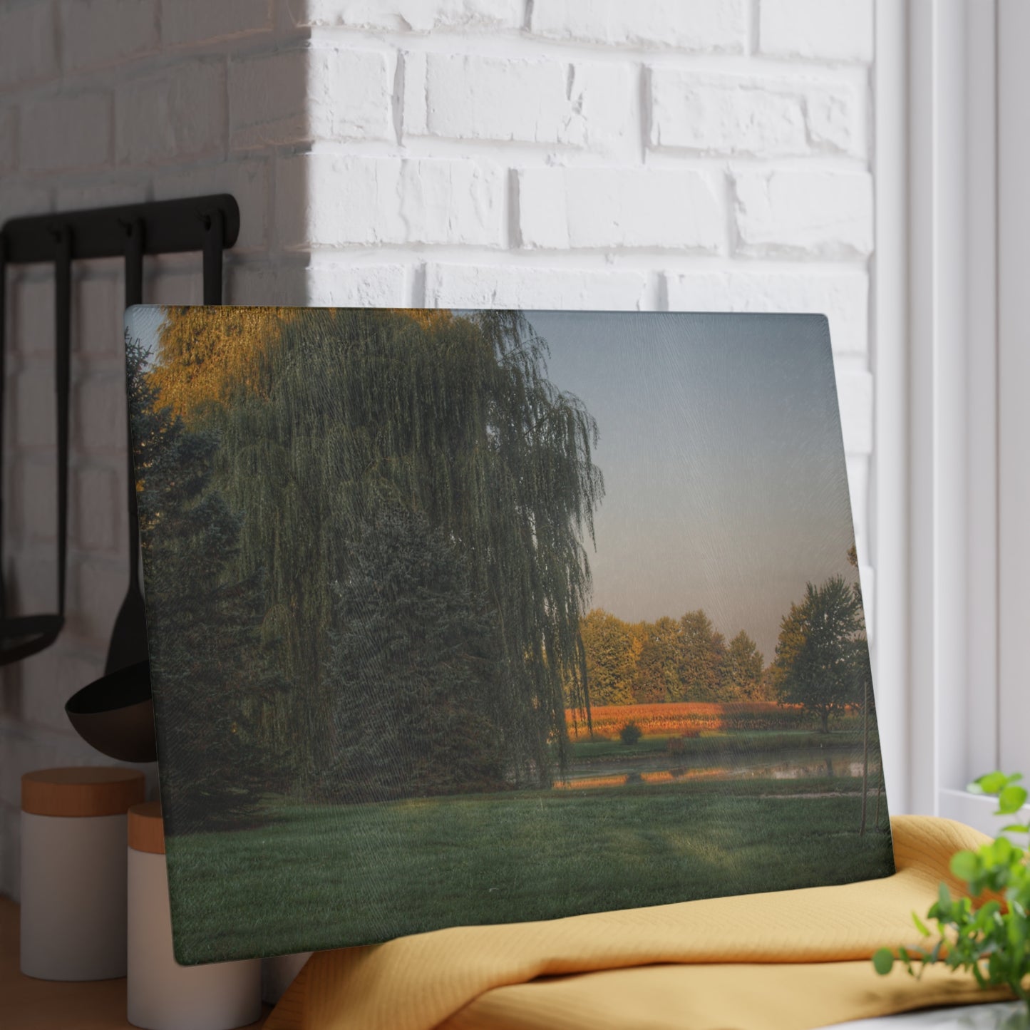 U R There Photography Sunrise on Willow Pond I Rustic Farmhouse Tempered-Glass Cutting Board