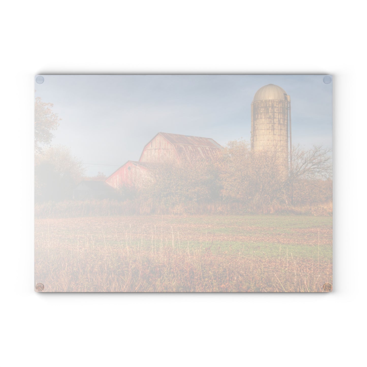 U R There Photography Cade Road Red and Silo Rustic Farmhouse Tempered-Glass Cutting Board