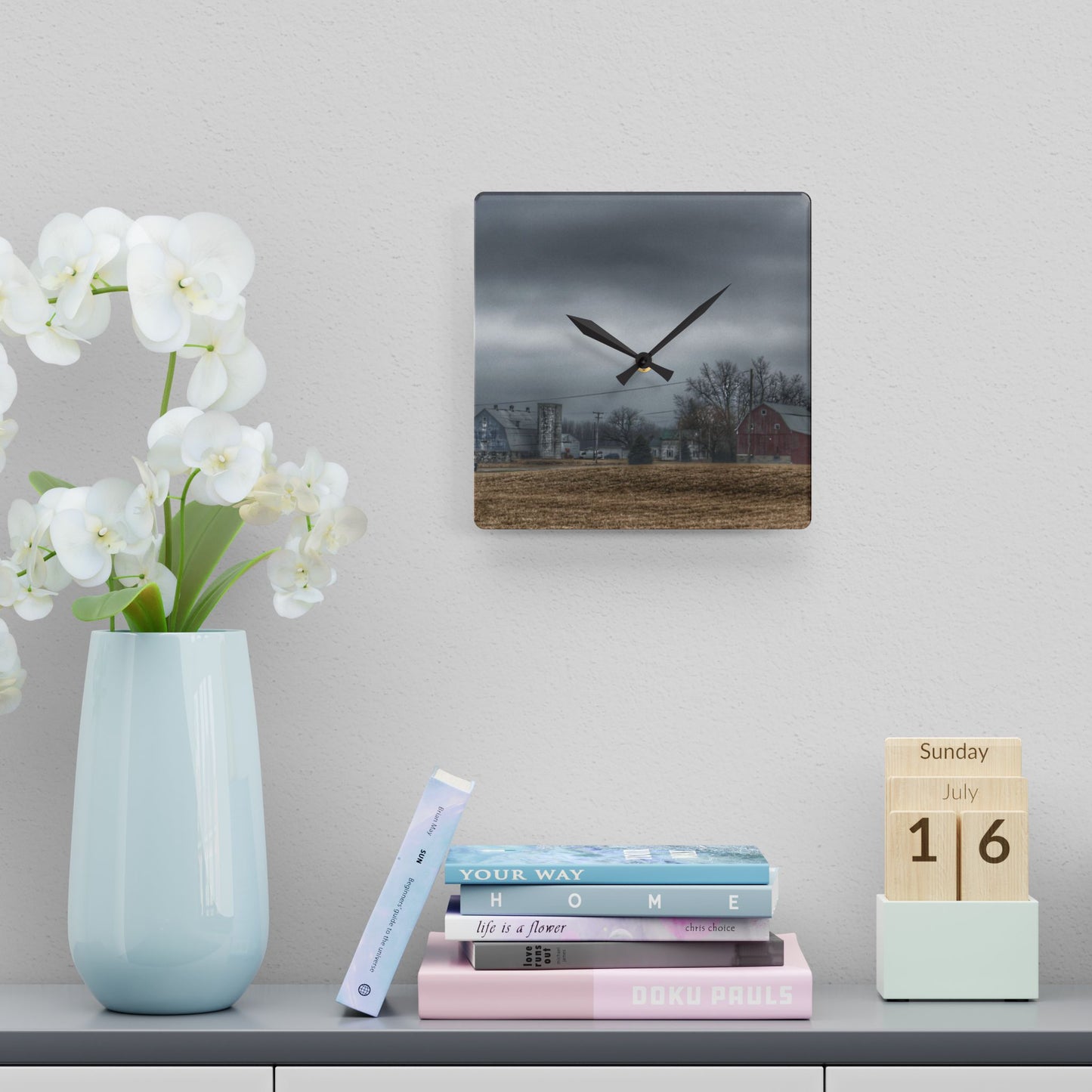 U R There Photography Daley Road Duo Rustic Farmhouse Acrylic Analog Wall Clock