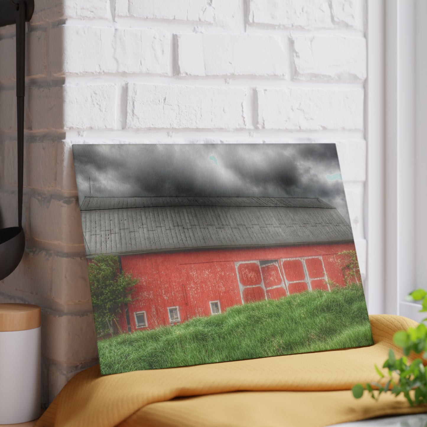 U R There Photography Stanley Road Red II Rustic Farmhouse Tempered-Glass Cutting Board