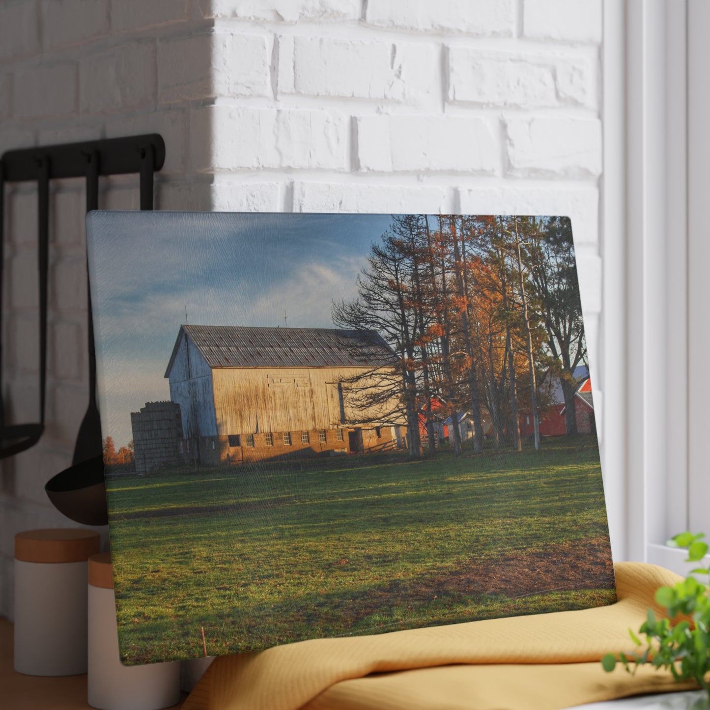 U R There Photography Peck Road White Rustic Farmhouse Tempered-Glass Cutting Board