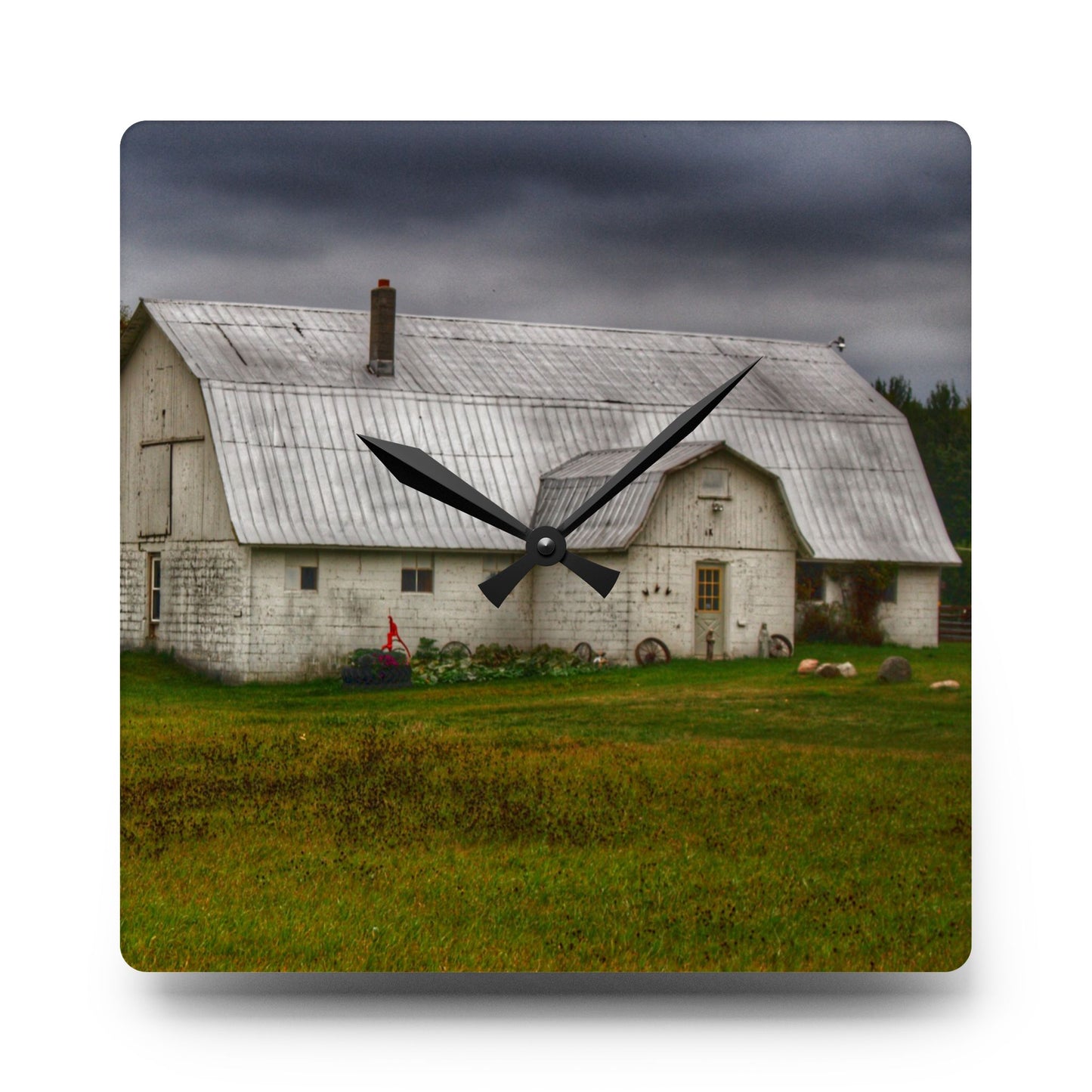 U R There Photography Milliman Road White Rustic Farmhouse Acrylic Analog Wall Clock