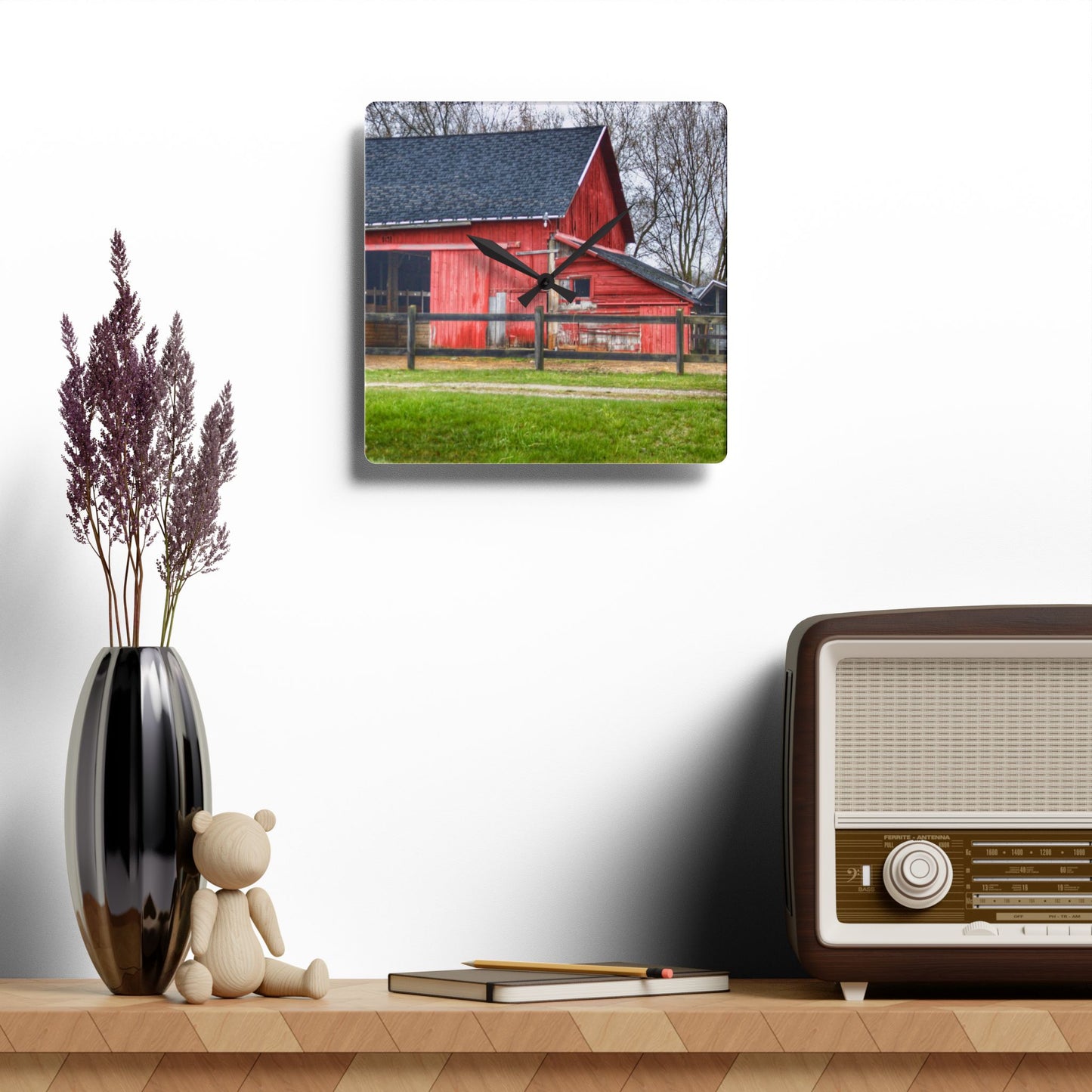 U R There Photography M-21 Roadside Stable II Rustic Farmhouse Acrylic Analog Wall Clock