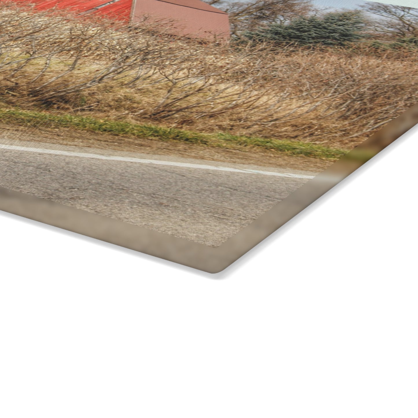 U R There Photography South Lake Pleasant Road Red Rustic Farmhouse Tempered-Glass Cutting Board