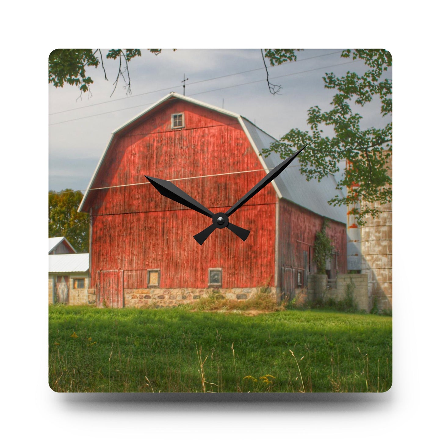 U R There Photography Crawford Road Red II Rustic Farmhouse Acrylic Analog Wall Clock