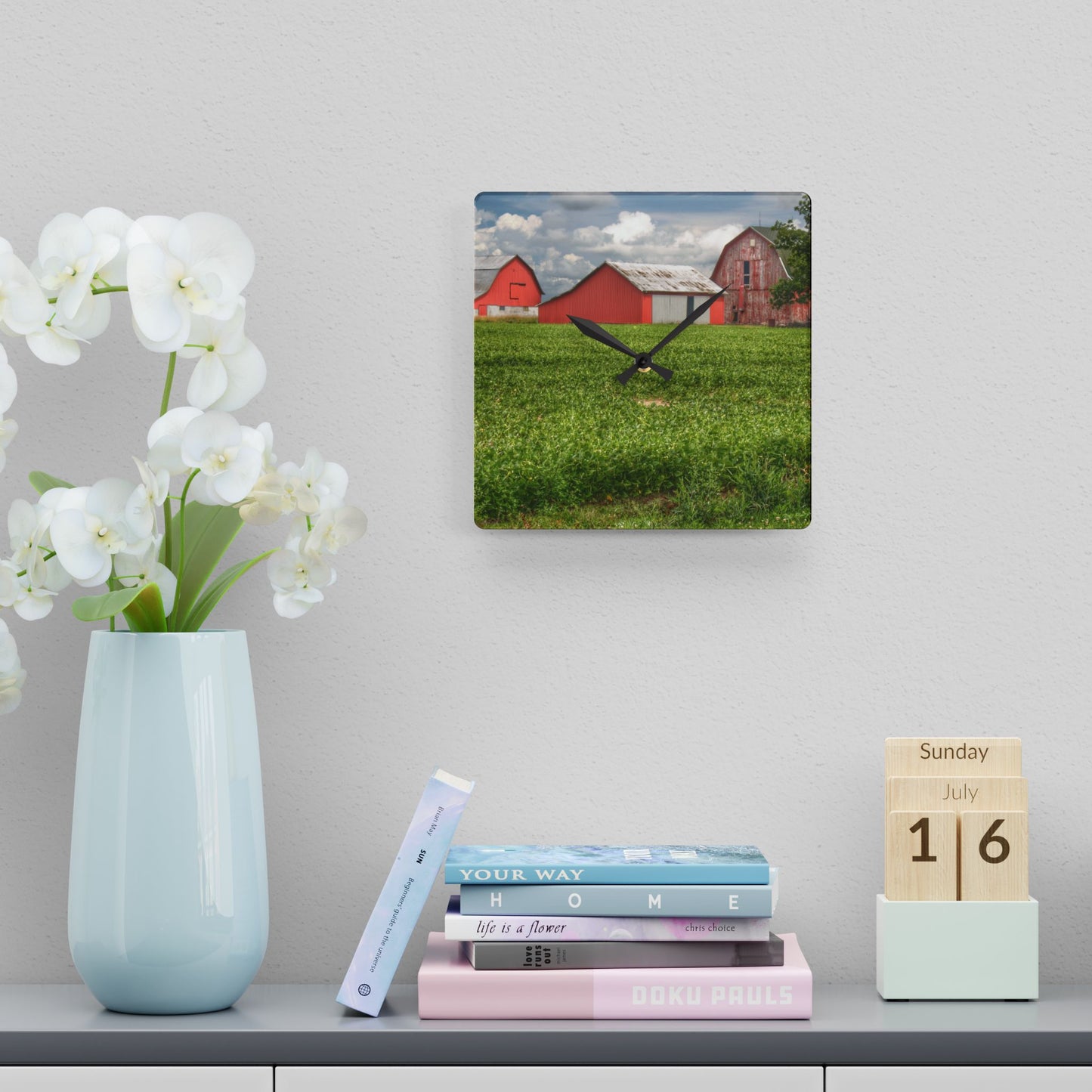 U R There Photography Roadside Trio Rustic Farmhouse Acrylic Analog Wall Clock