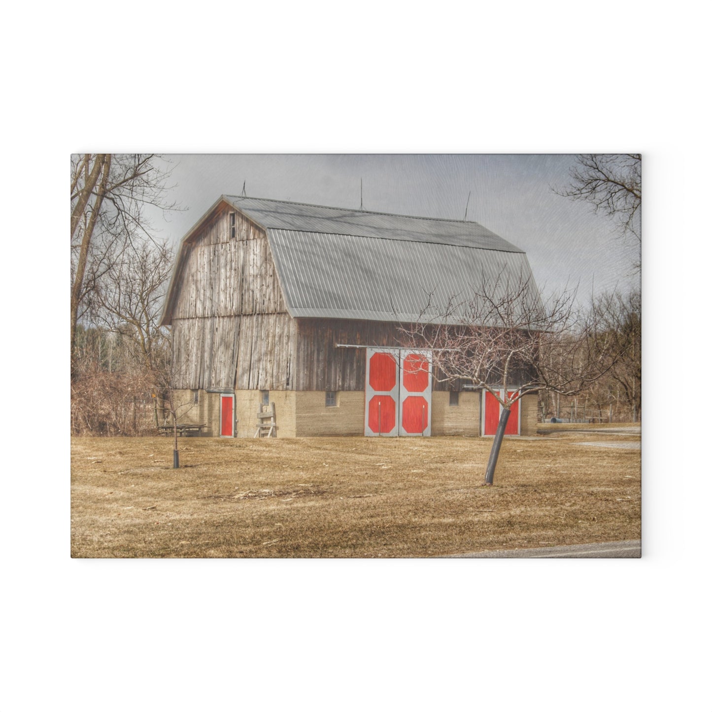 U R There Photography Sheridan Road Grey Rustic Farmhouse Tempered-Glass Cutting Board