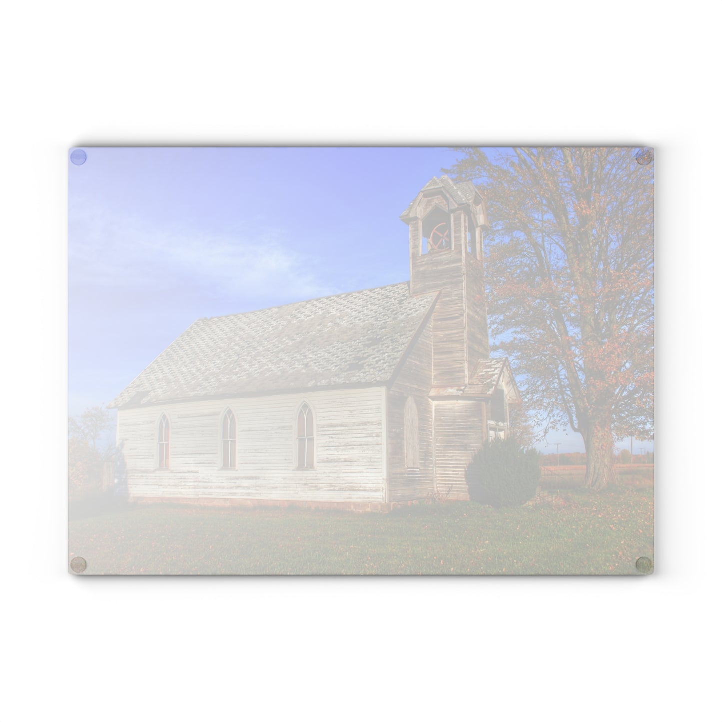 U R There Photography Schoolhouse of Marlette Road I Rustic Farmhouse Tempered-Glass Cutting Board