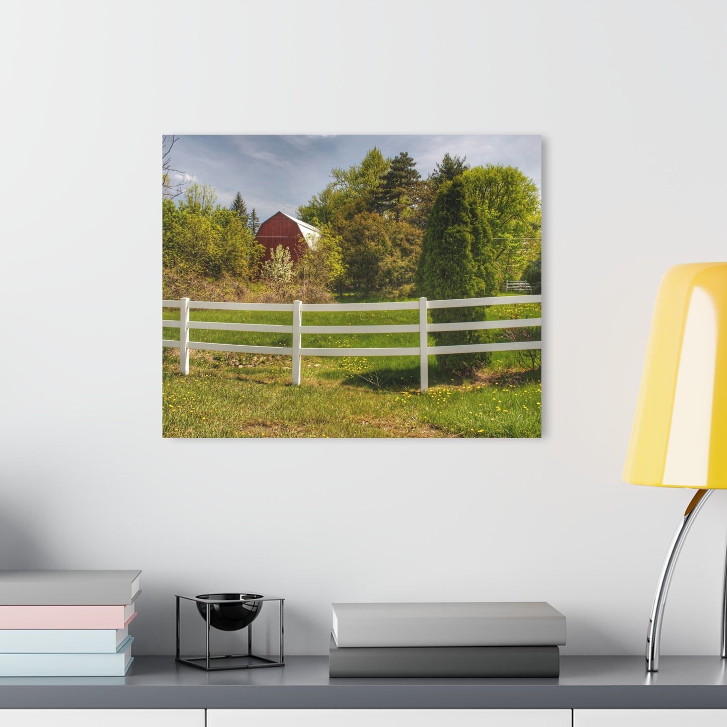 U R There Photography Sutton Road Red Beyond the Fence Rustic Farmhouse Acrylic Wall Print